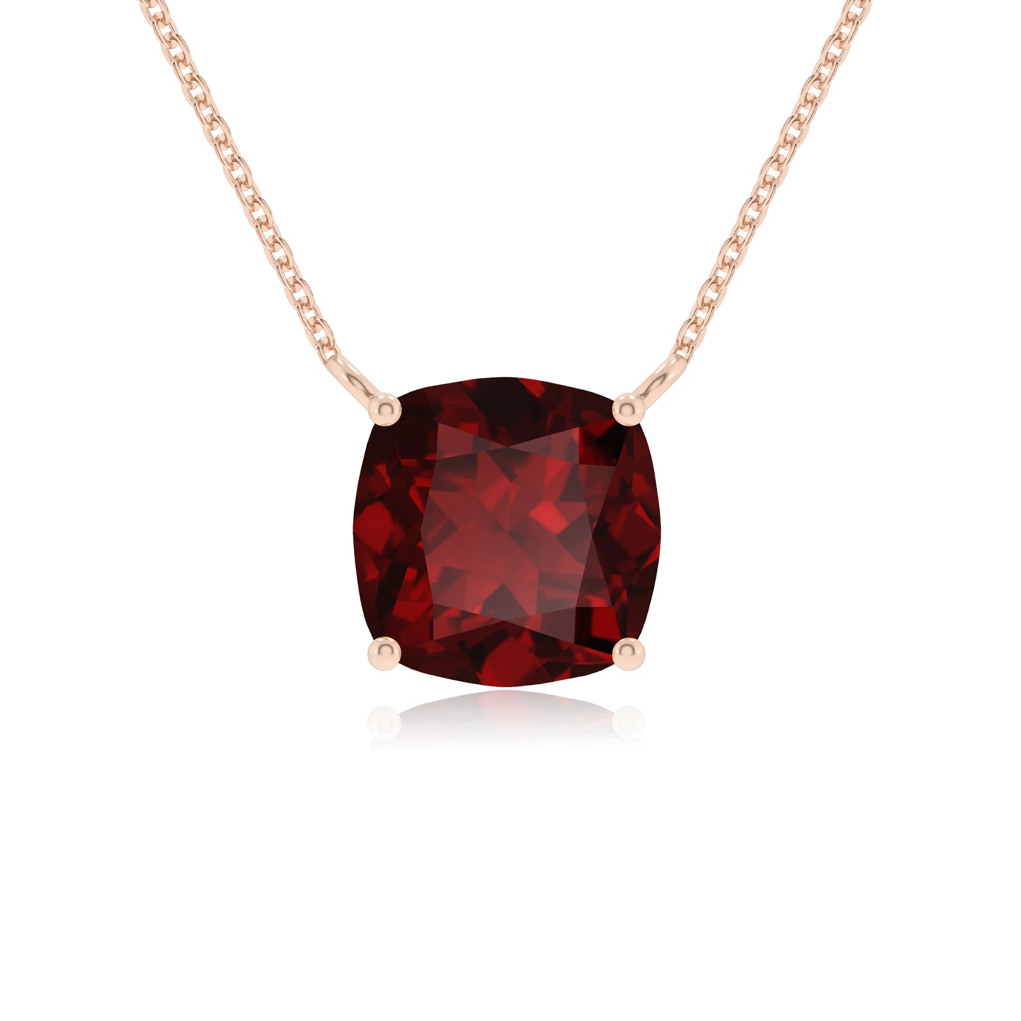 natural garnet cushion solitaire necklaces in rose gold