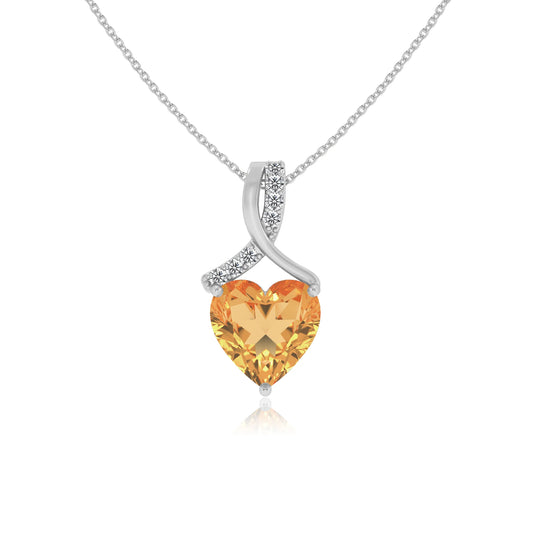 lab grown citrine heart solitaire necklaces in sterling silver