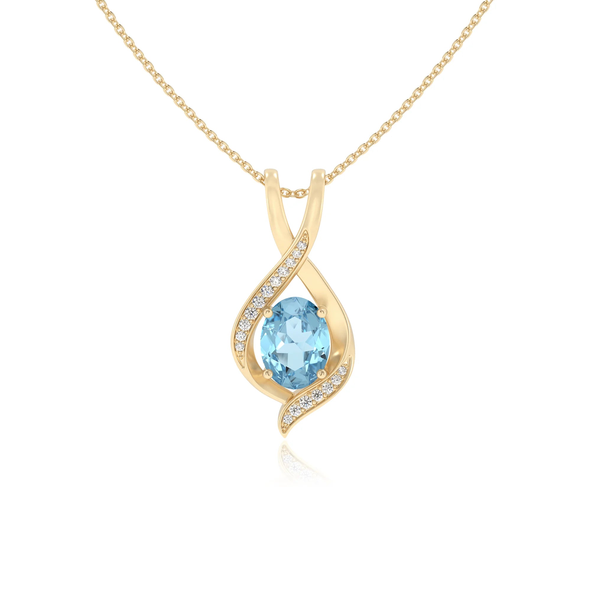 lab grown aquamarine oval solitaire necklaces in yellow gold