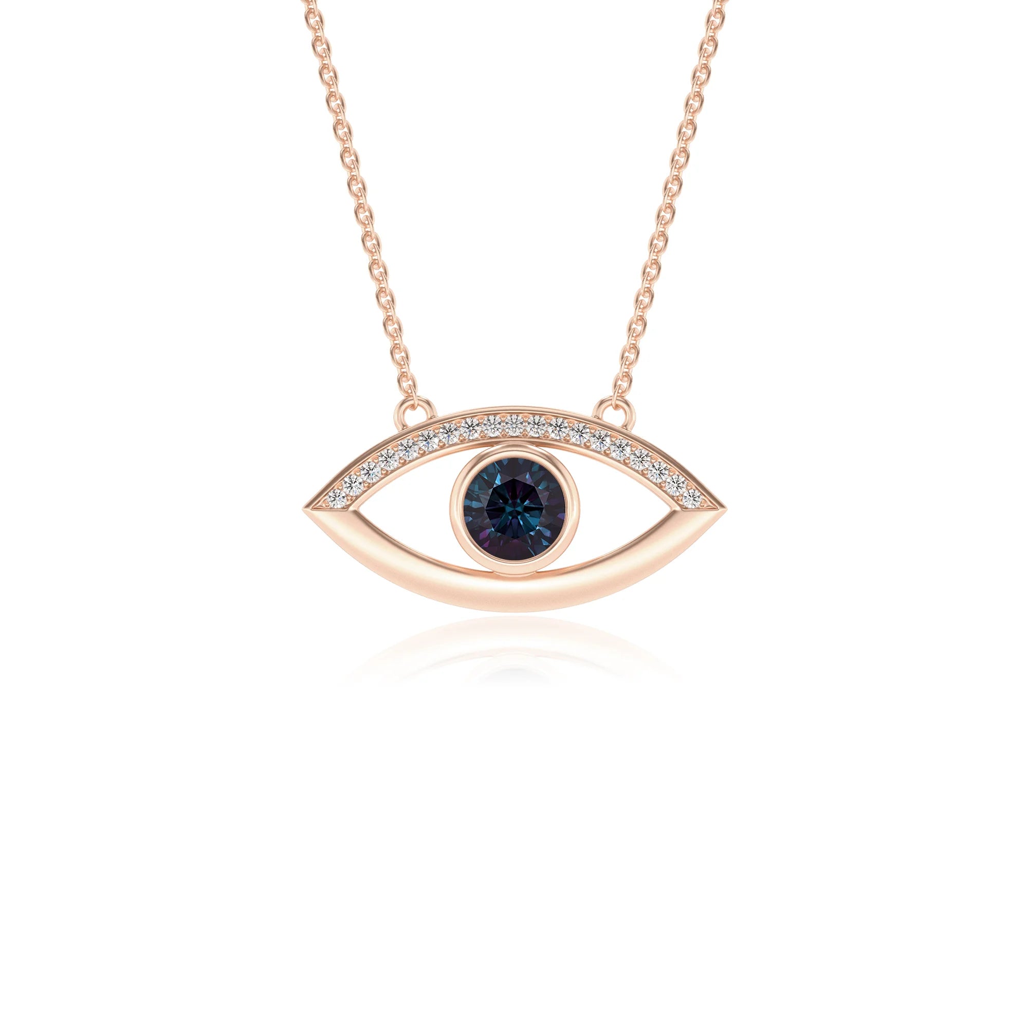 lab grown alexandrite round solitaire necklaces in rose gold