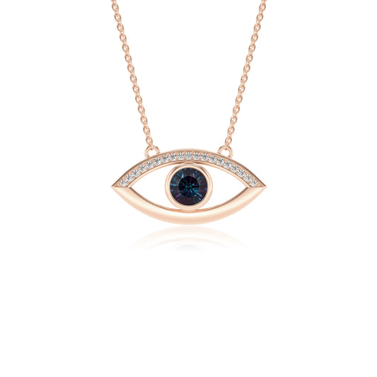 lab grown alexandrite round solitaire necklaces in rose gold