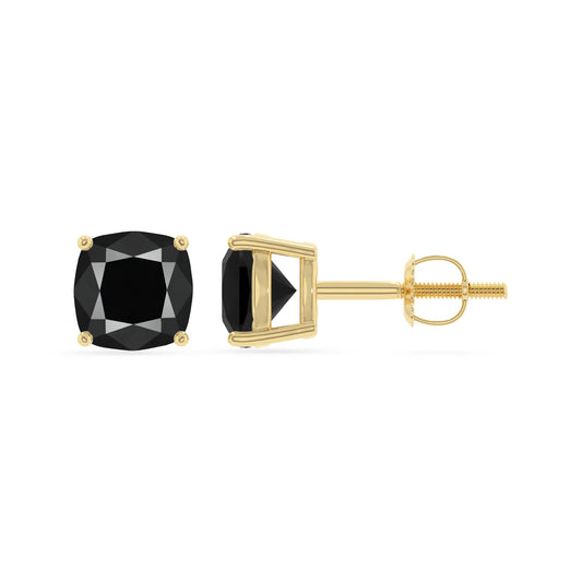 natural black onyx cushion stud earrings in yellow gold