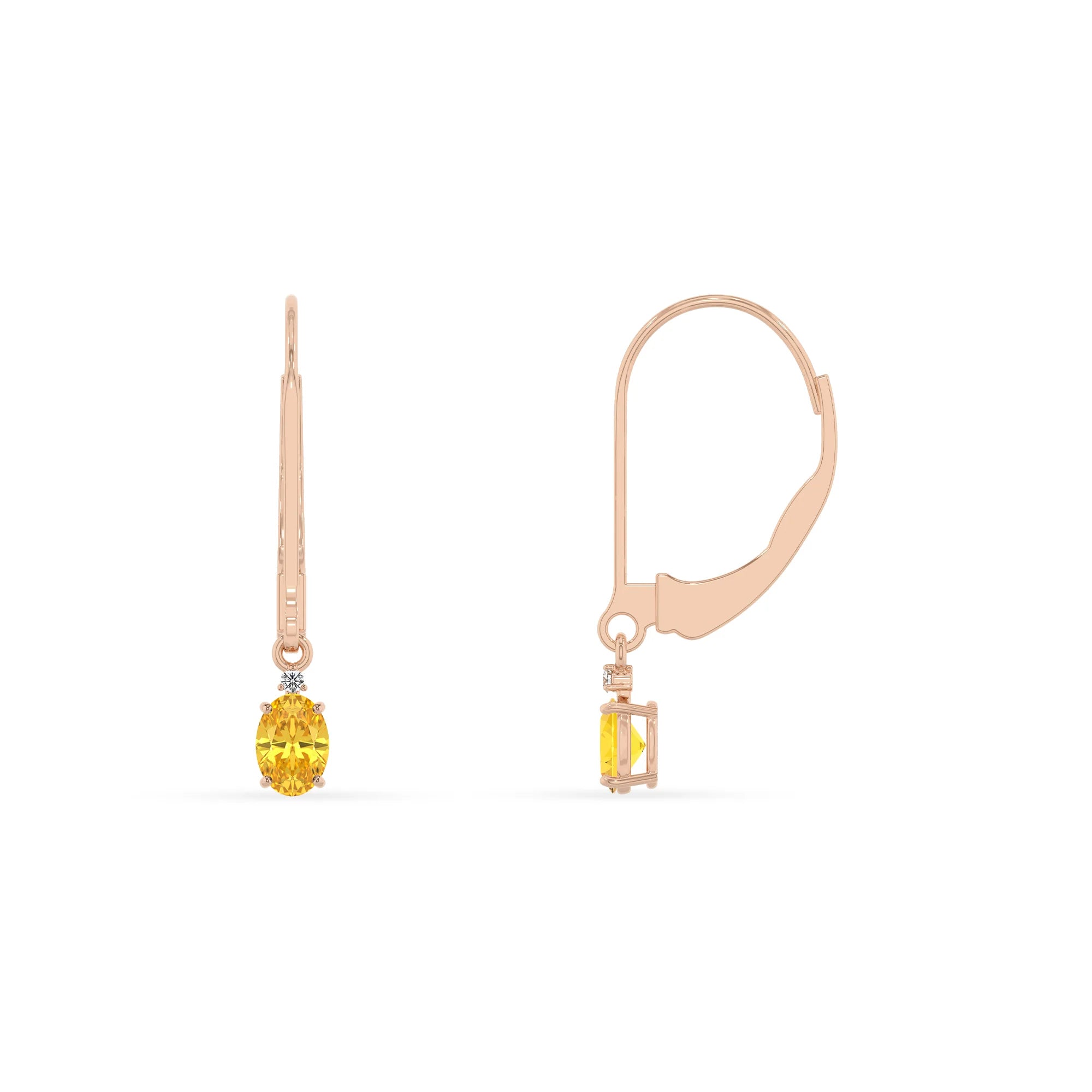 lab grown yellow sapphire oval drop earrings in rose gold