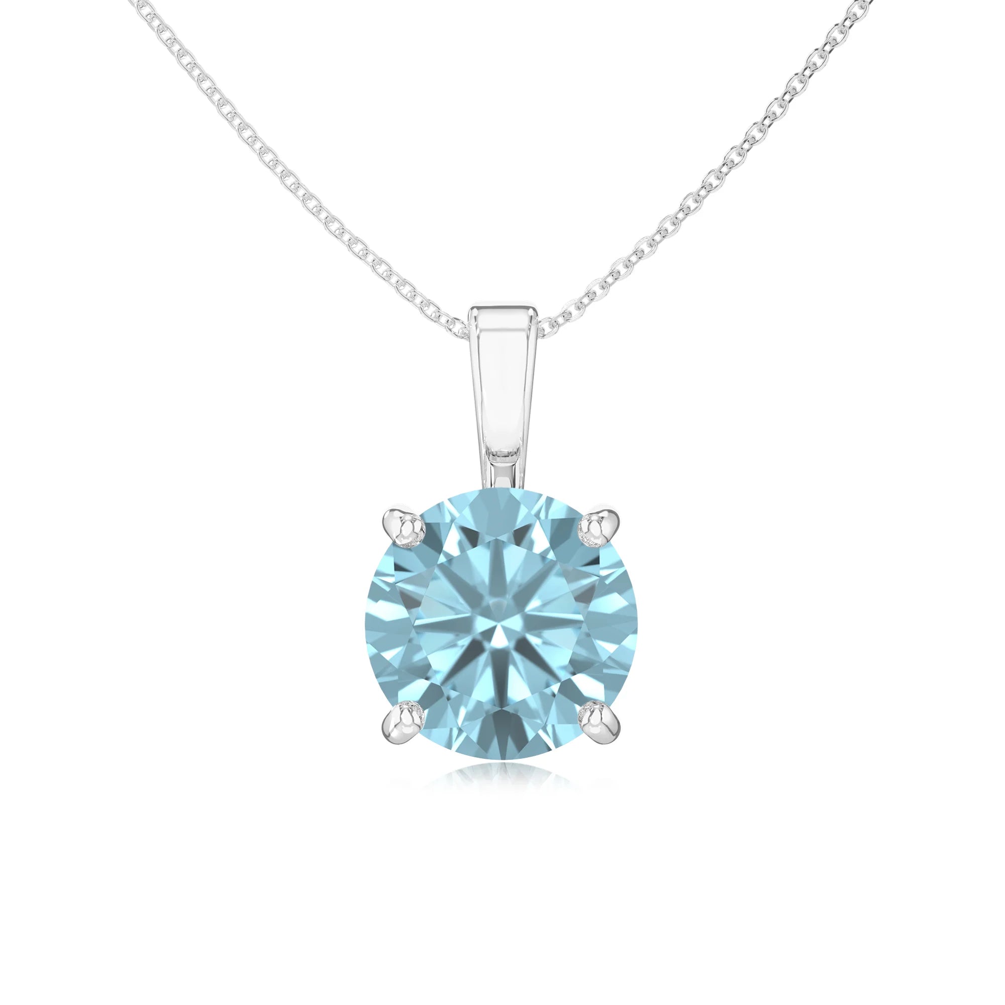 lab grown aquamarine round solitaire necklaces in white gold