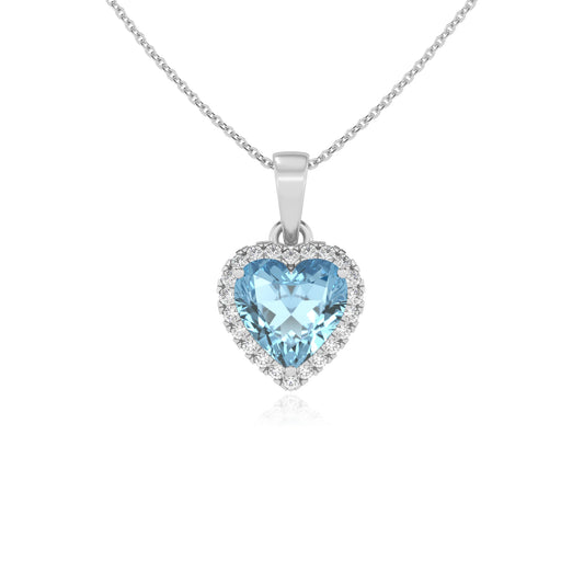 lab grown aquamarine heart solitaire necklaces in platinum