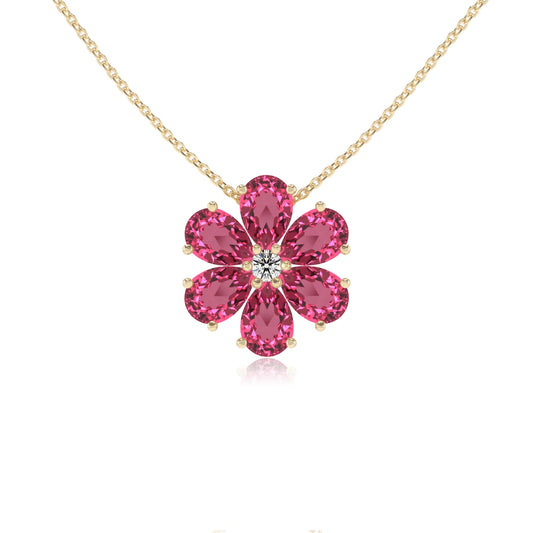 lab grown pink-tourmaline pear solitaire necklaces in yellow gold
