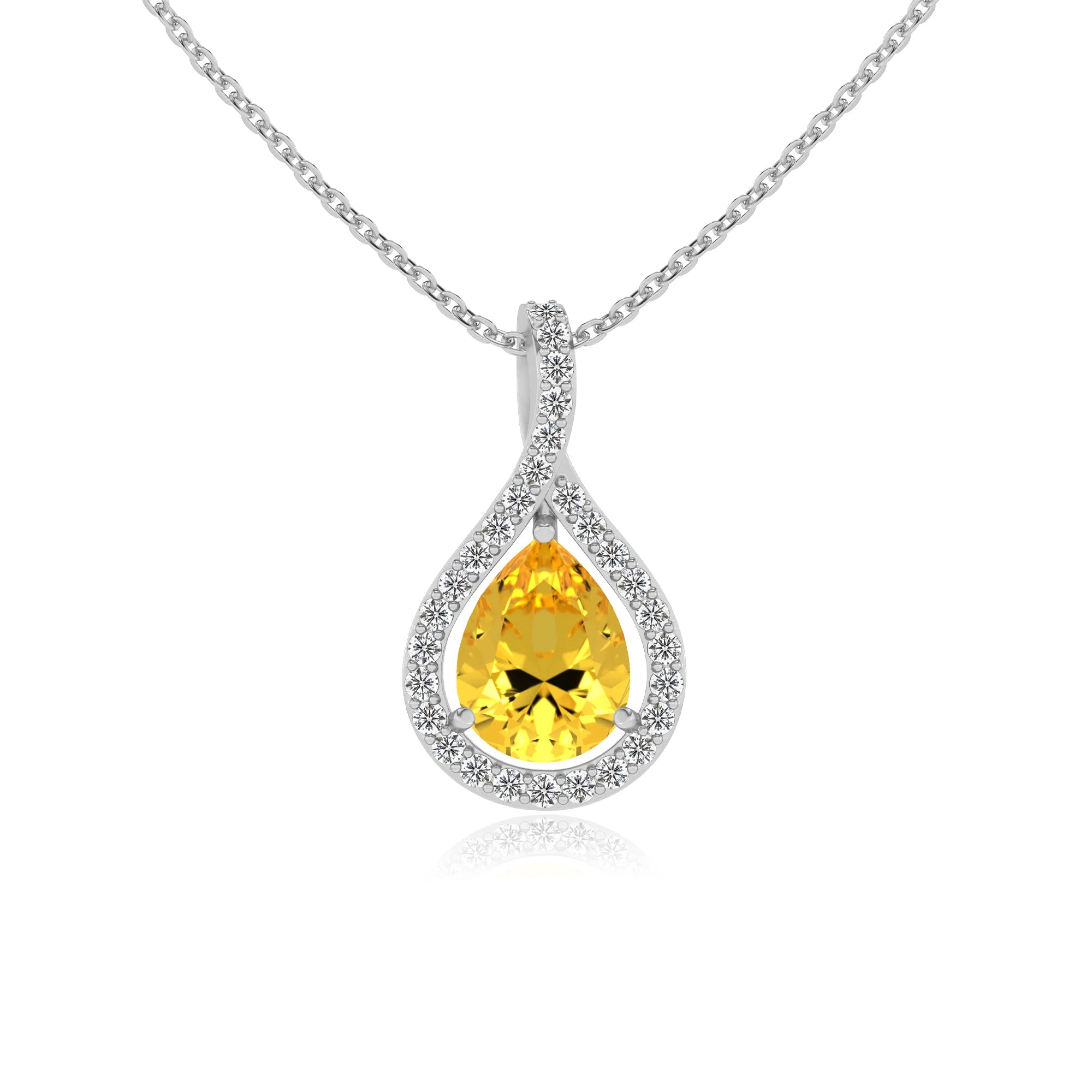 lab grown yellow-sapphire pear solitaire necklaces in white gold