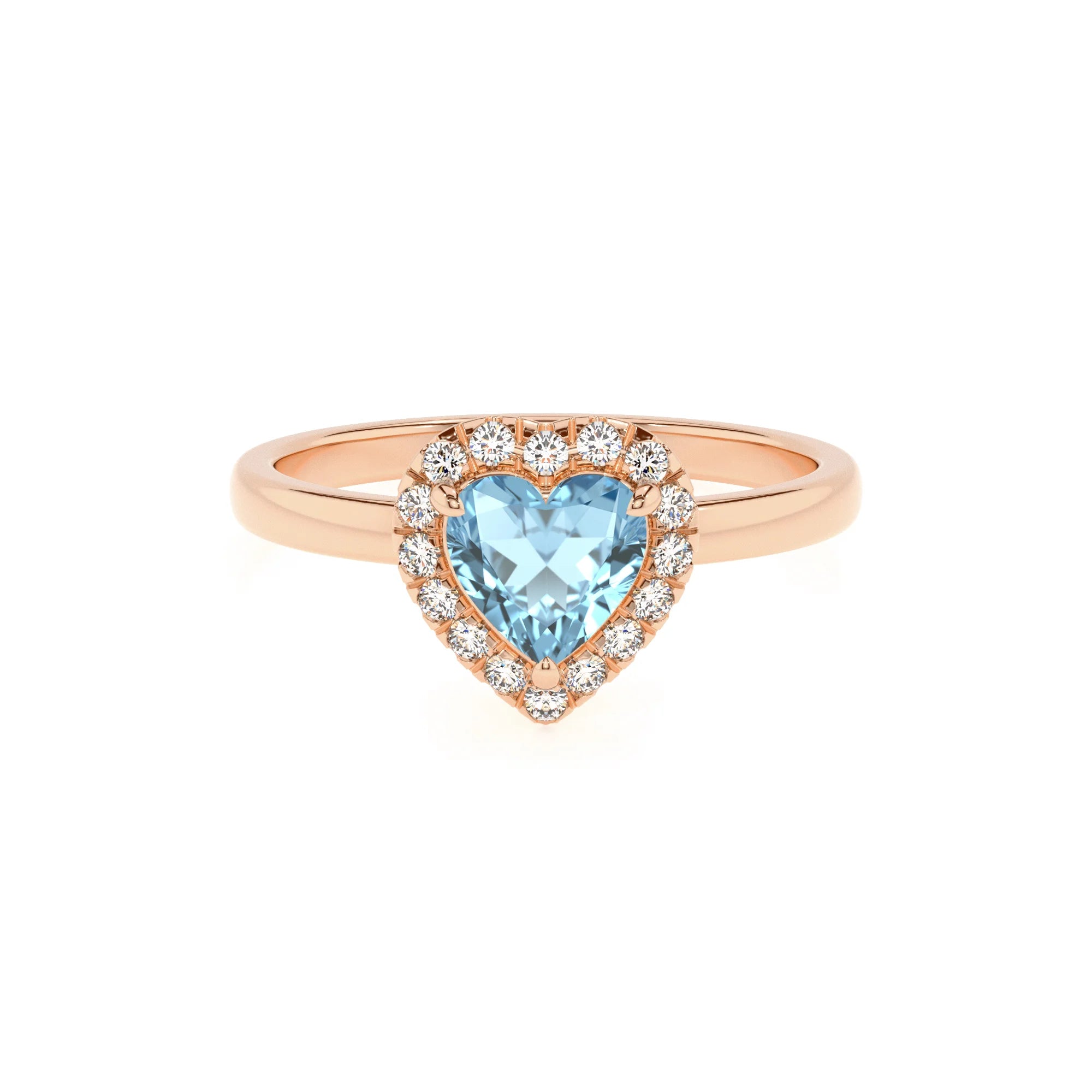 lab grown aquamarine heart solitaire rings in rose gold