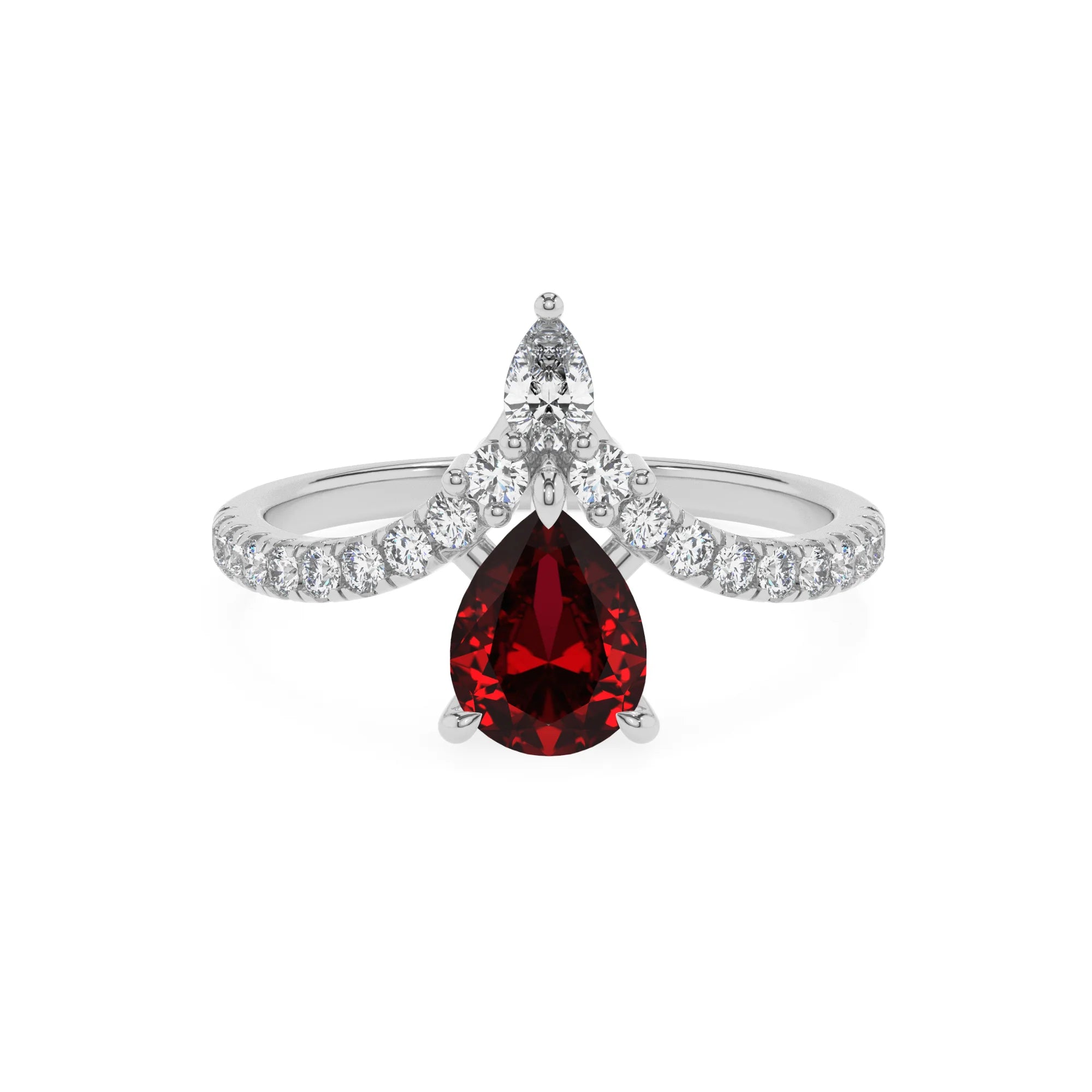 lab grown ruby pear solitaire rings in white gold
