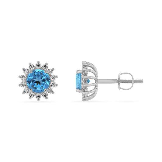 natural swiss blue topaz round stud earrings in sterling silver