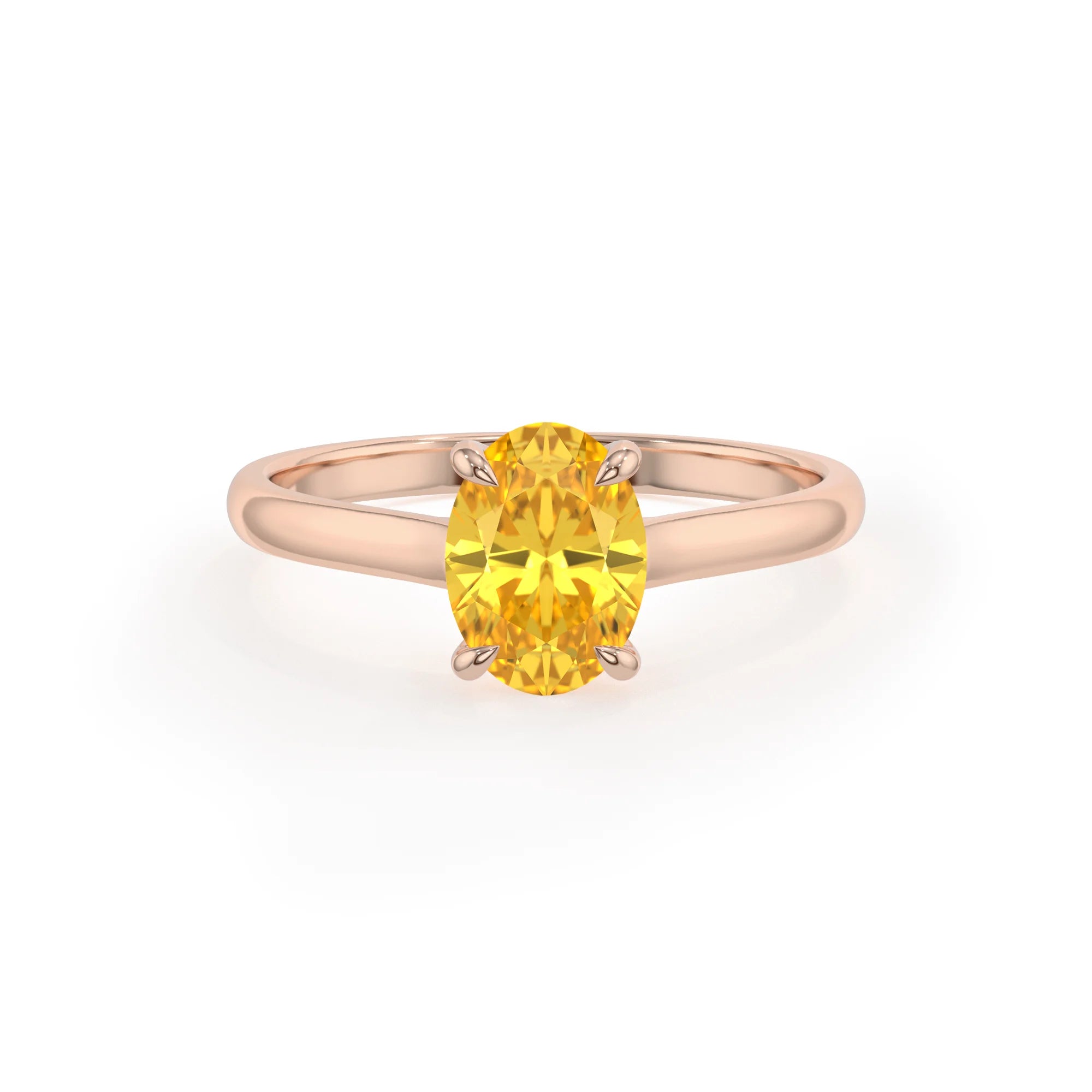 lab grown yellow-sapphire oval solitaire rings in rose gold