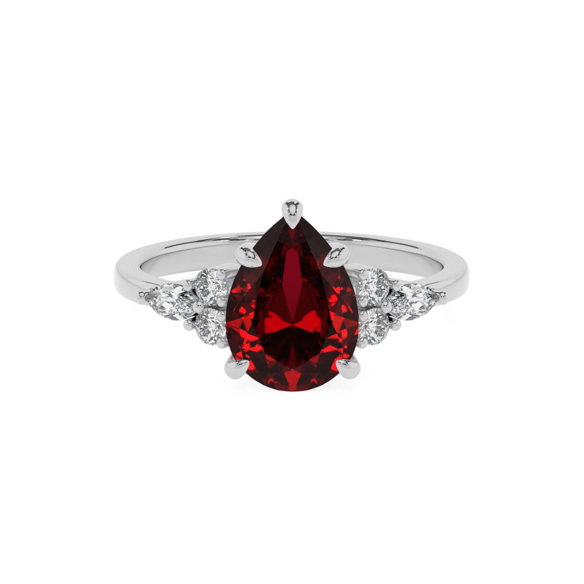 lab grown ruby pear solitaire rings in sterling silver