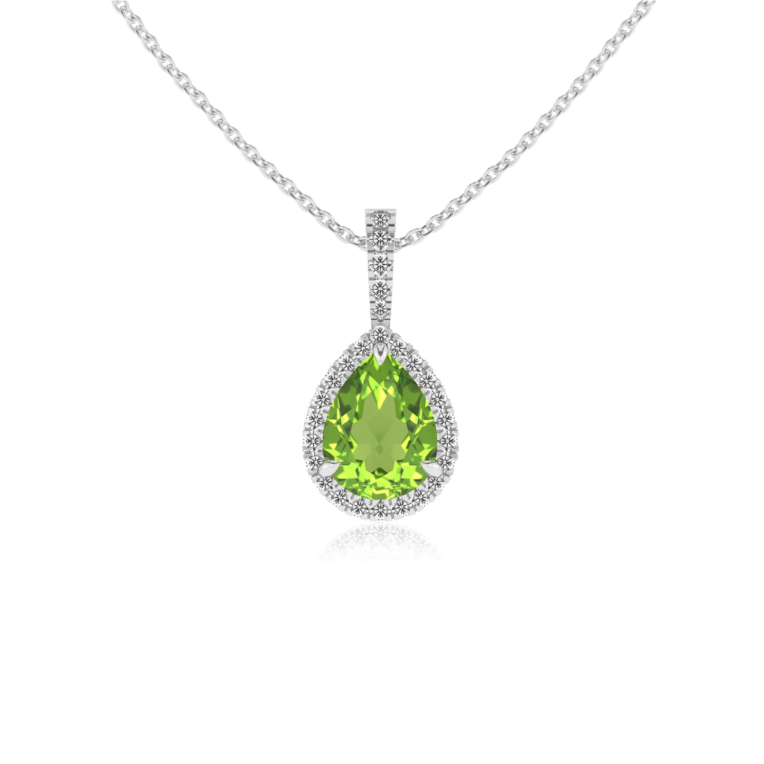 natural peridot pear solitaire necklaces in platinum