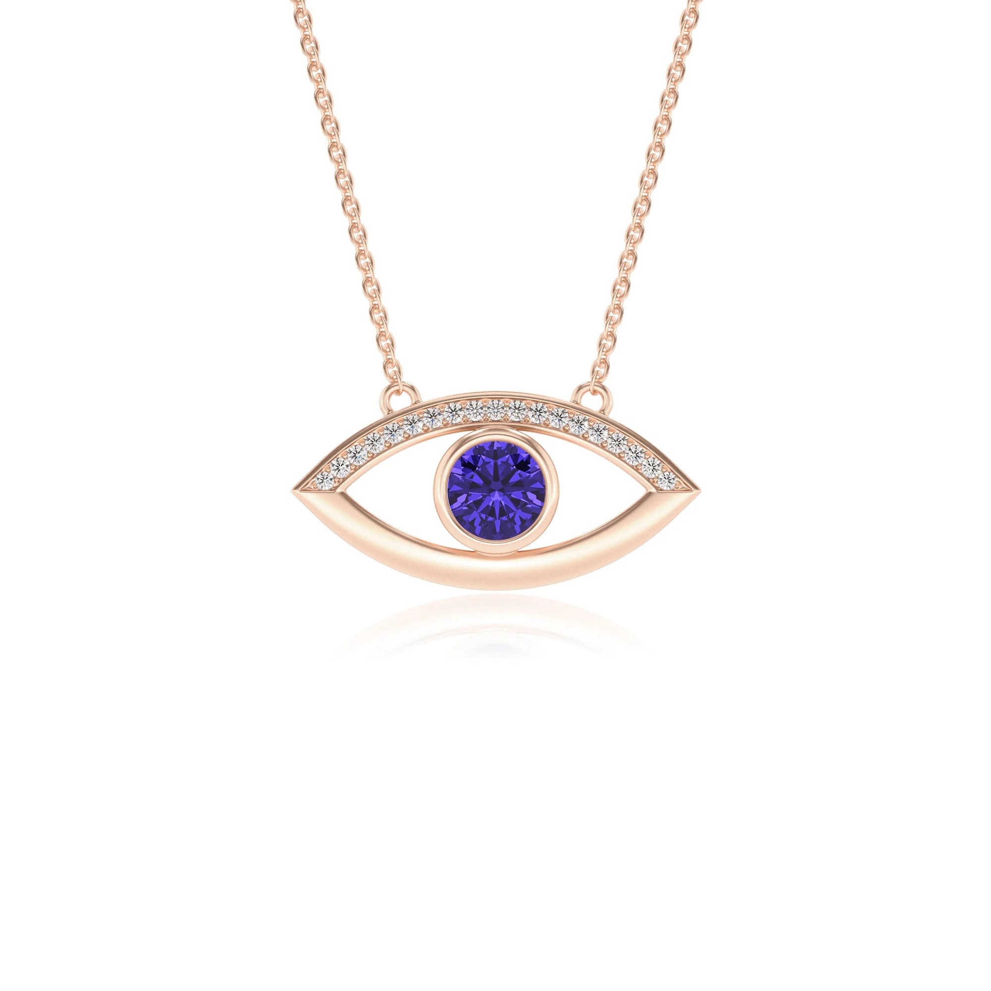 lab grown tanzanite round solitaire necklaces in rose gold