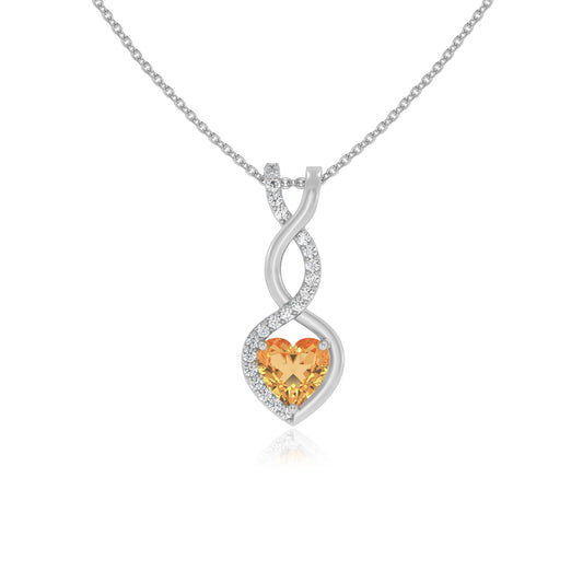 lab grown citrine heart infinity necklaces in white gold
