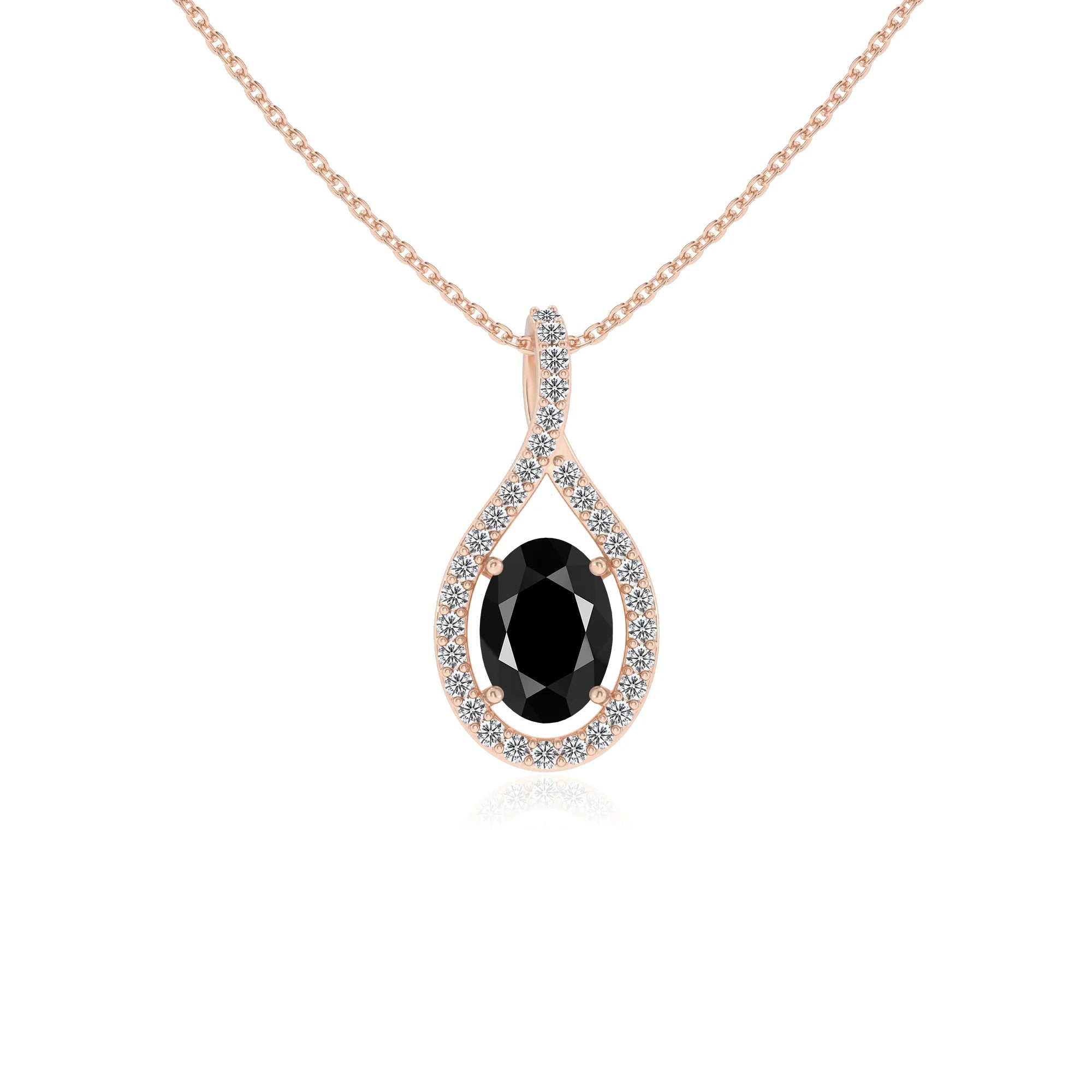 natural black-onyx oval solitaire necklaces in rose gold