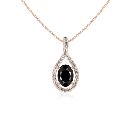 natural black-onyx oval solitaire necklaces in rose gold