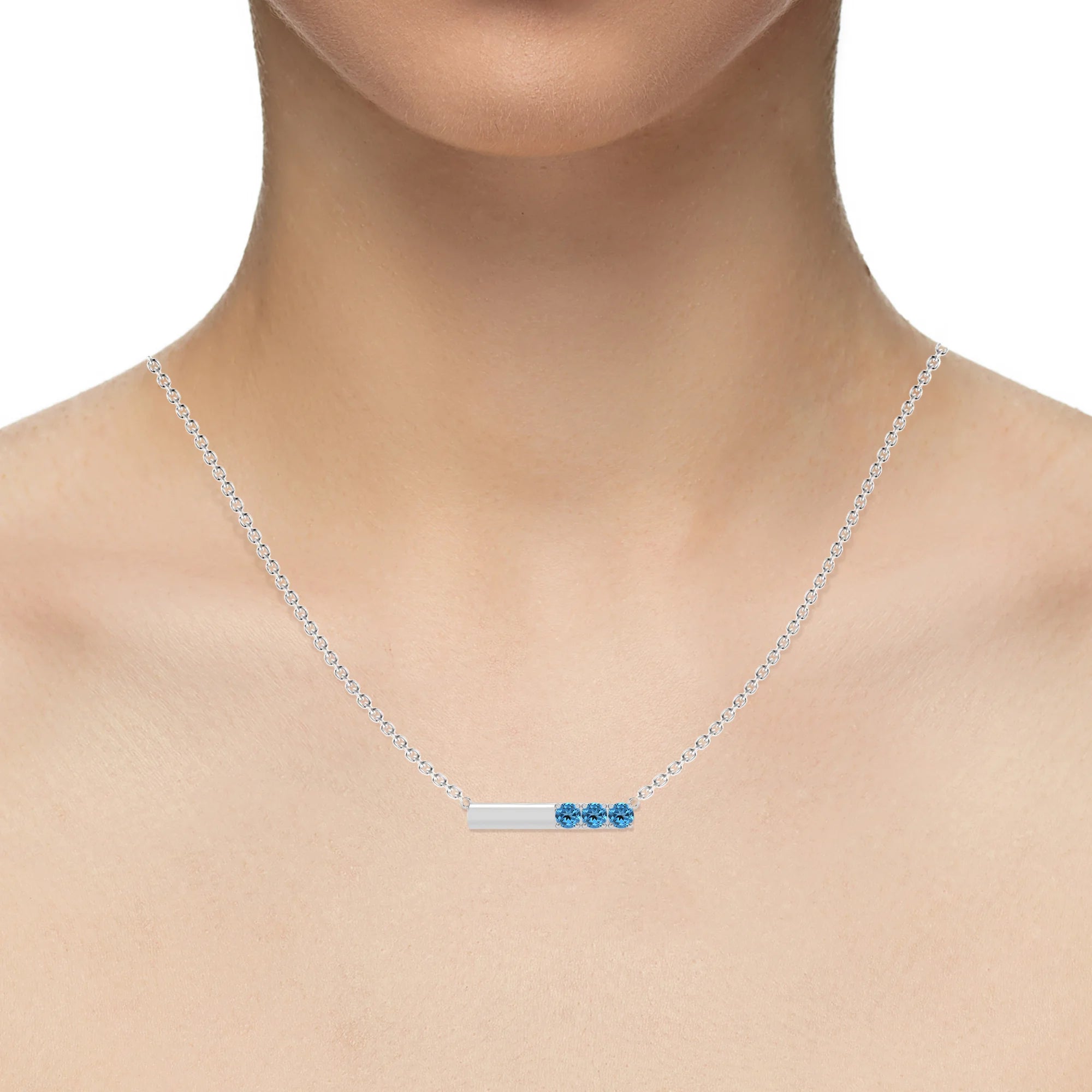 natural swiss-blue-topaz round bar v-bale necklaces in sterling silver
