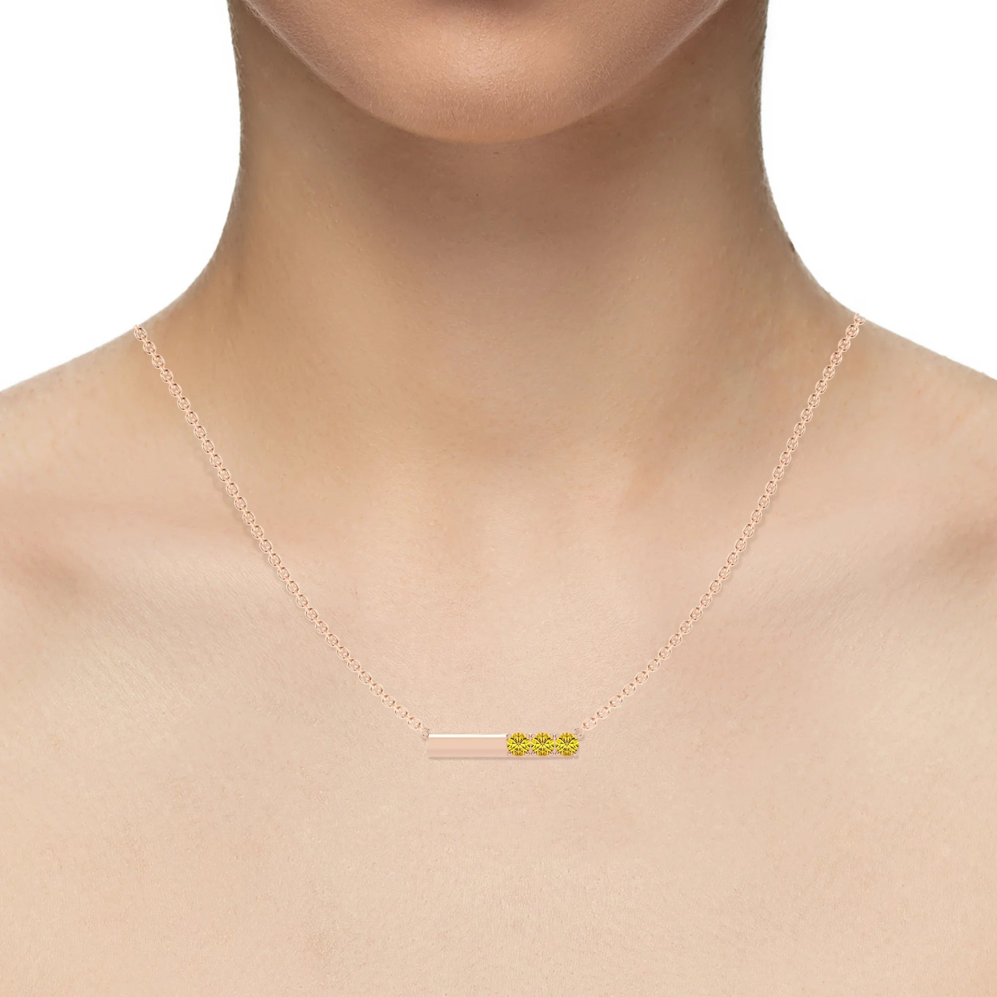 lab grown yellow-sapphire round bar v-bale necklaces in rose gold