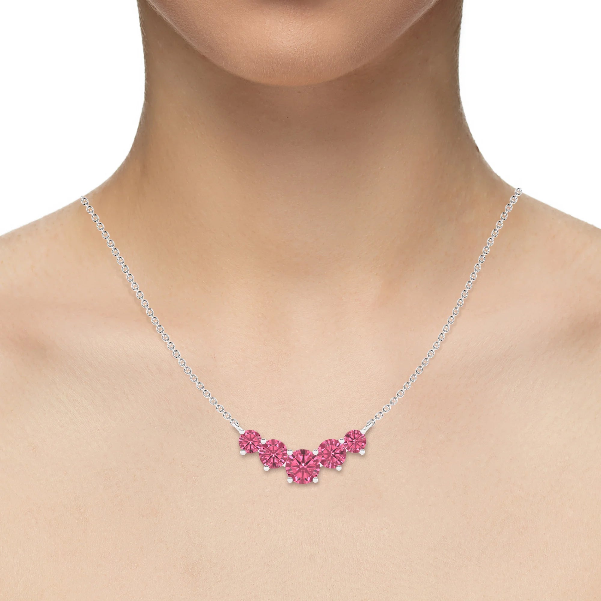 lab grown pink-tourmaline round bar necklaces in platinum