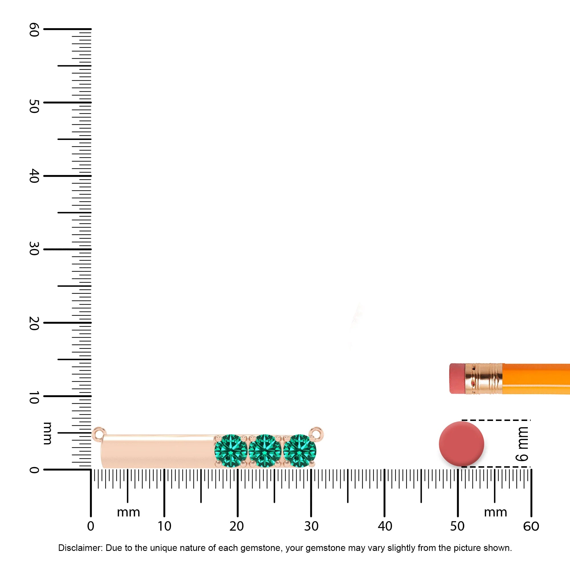 lab grown emerald round bar v-bale necklaces in rose gold