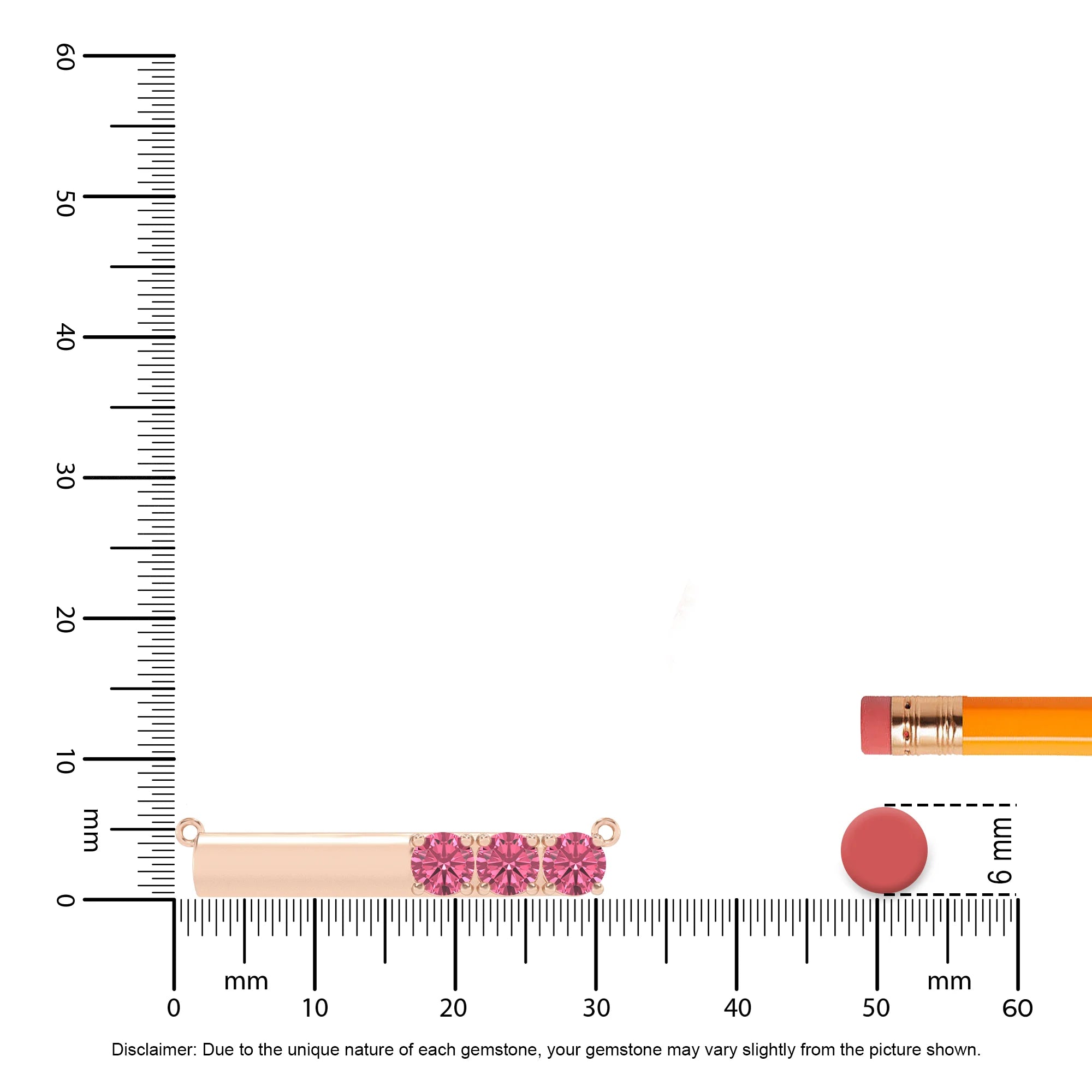 lab grown pink-tourmaline round bar v-bale necklaces in rose gold