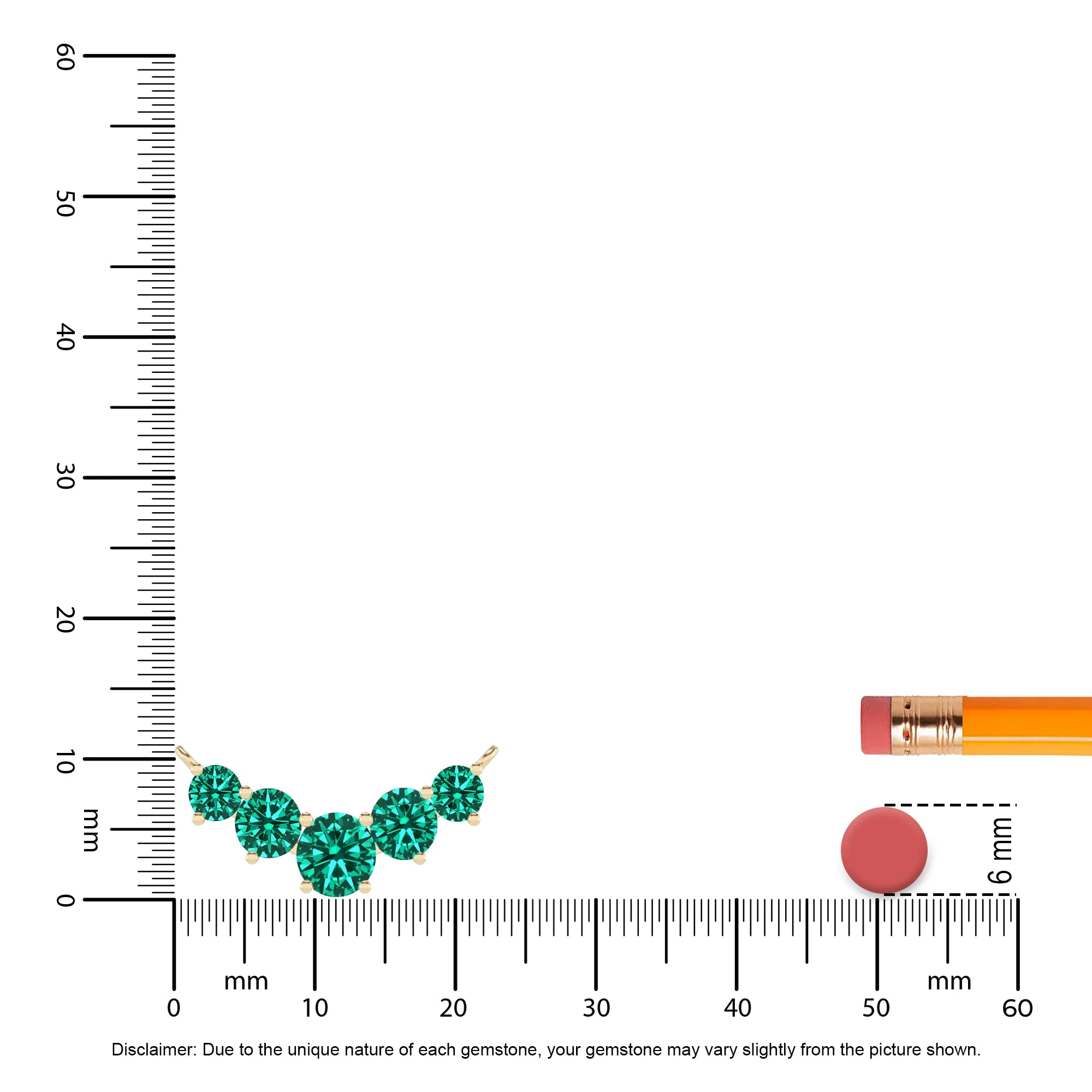 lab grown emerald round bar necklaces in yellow gold