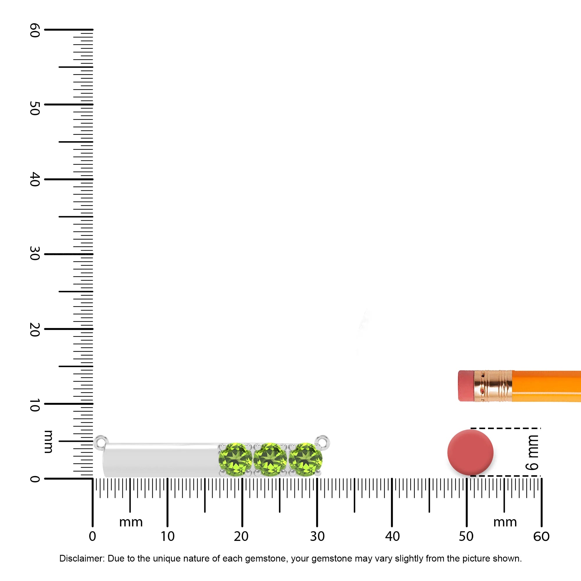 natural peridot round bar v-bale necklaces in white gold