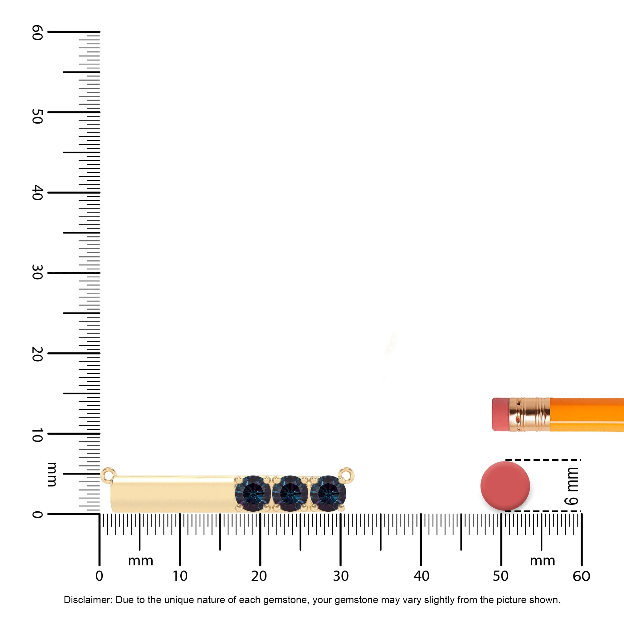 lab grown alexandrite round bar v-bale necklaces in yellow gold