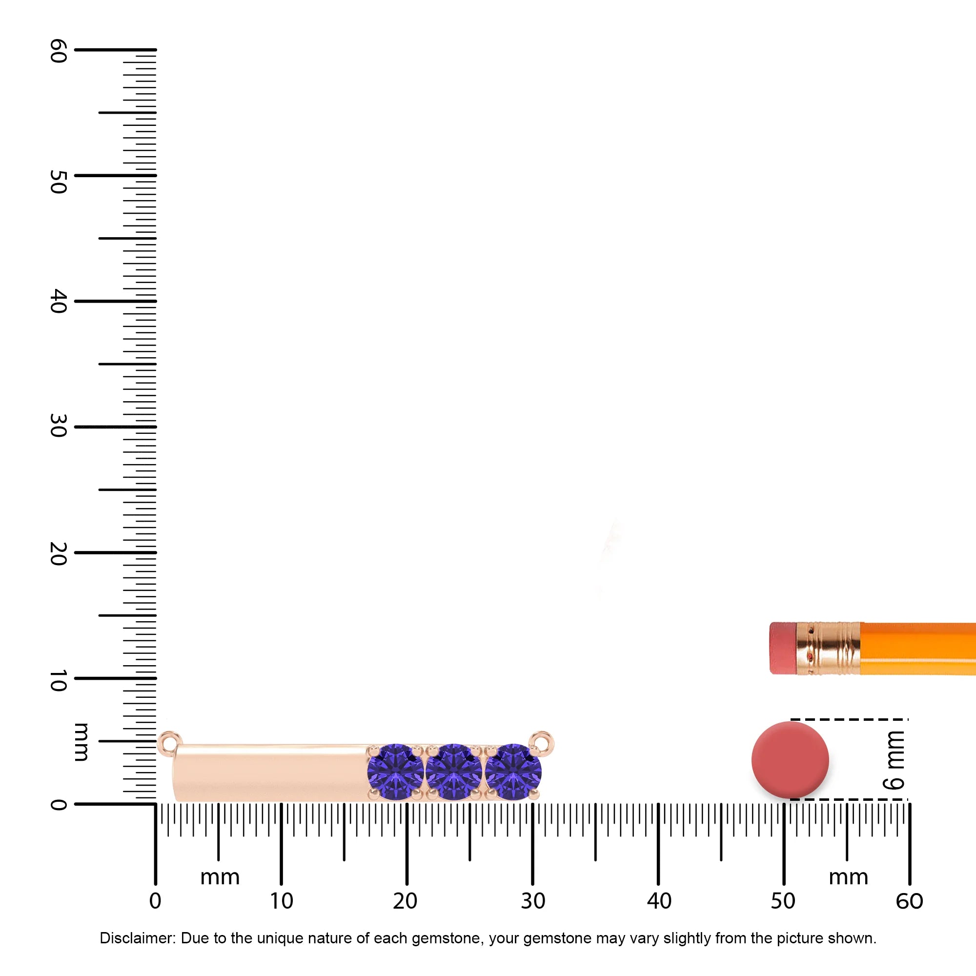 lab grown tanzanite round bar v-bale necklaces in rose gold