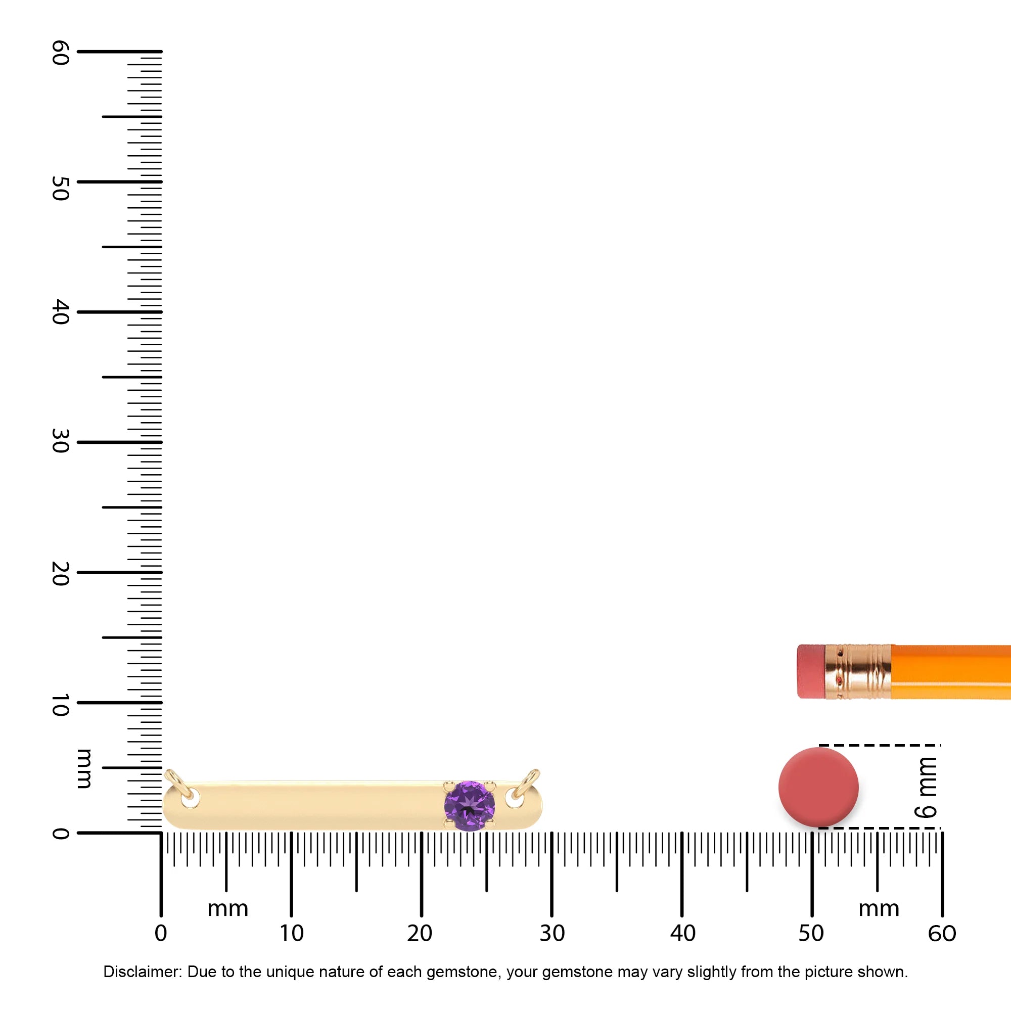 lab grown amethyst round bar v-bale necklaces in yellow gold
