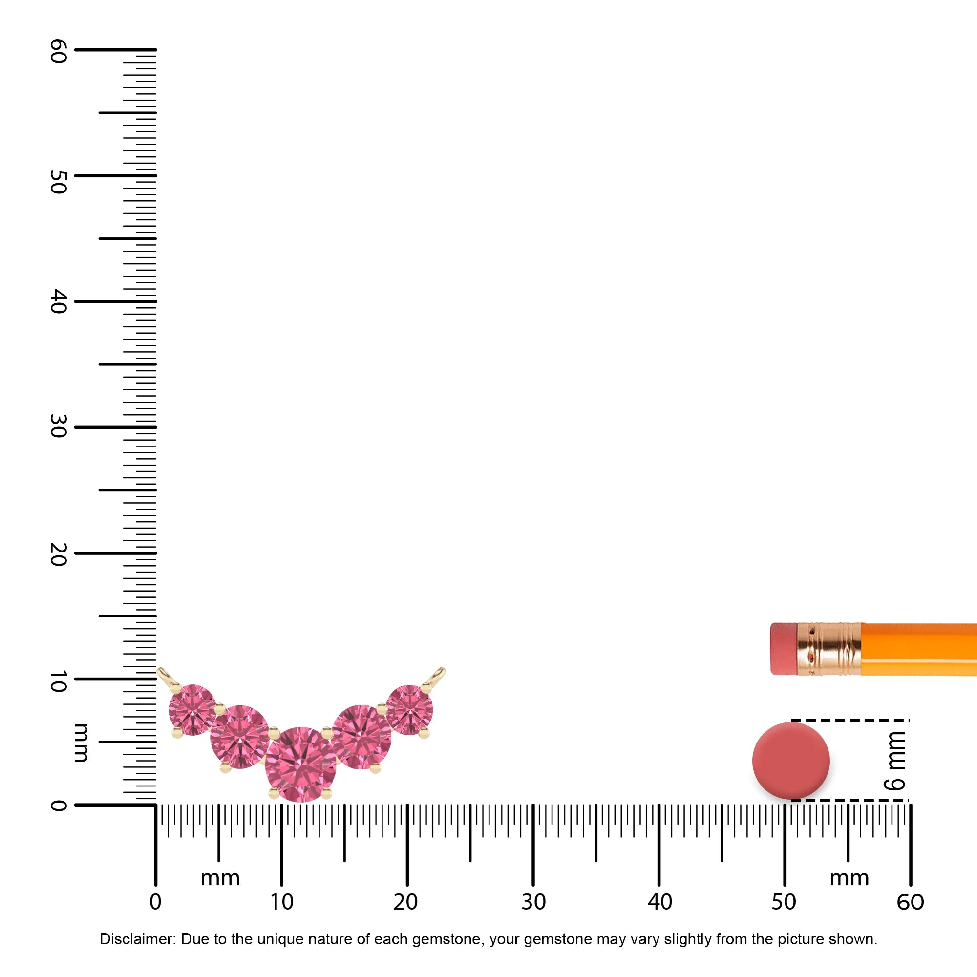 lab grown pink-tourmaline round bar necklaces in yellow gold