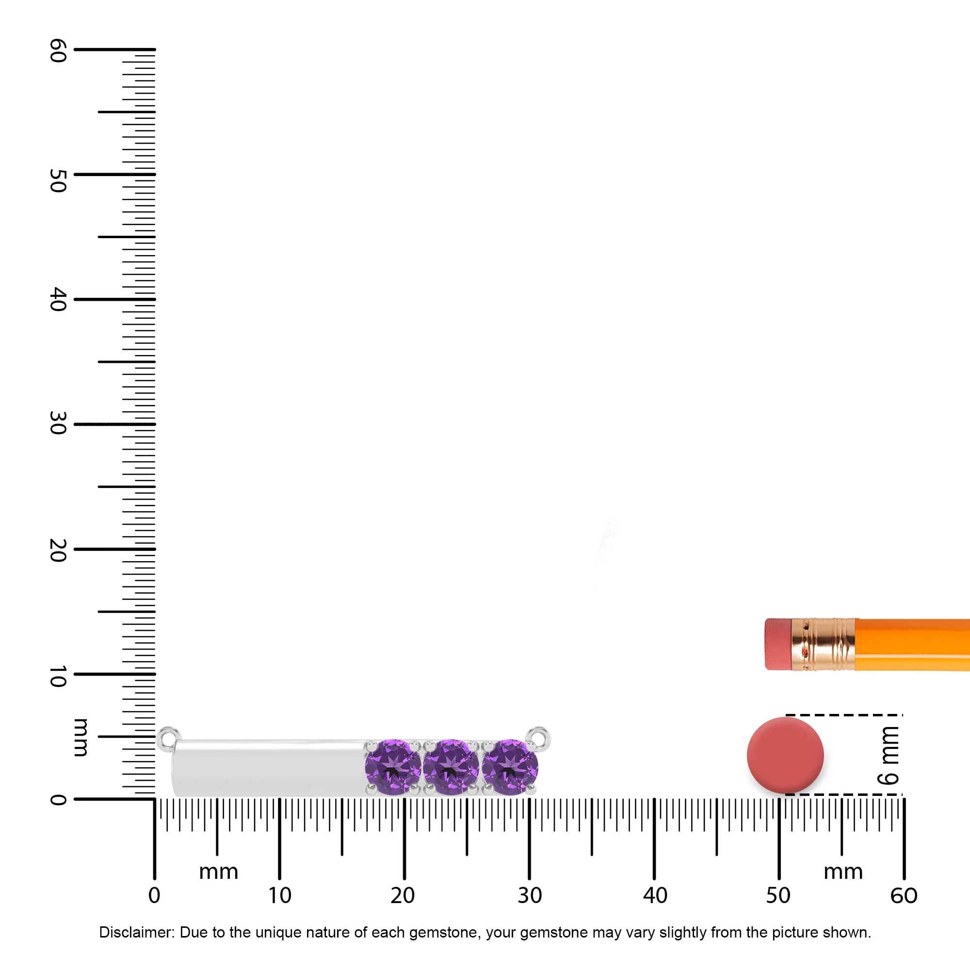 lab grown amethyst round bar v-bale necklaces in sterling silver