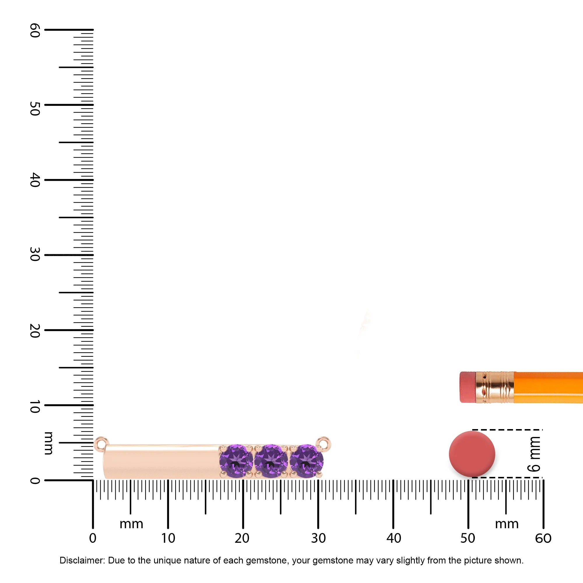 lab grown amethyst round bar v-bale necklaces in rose gold