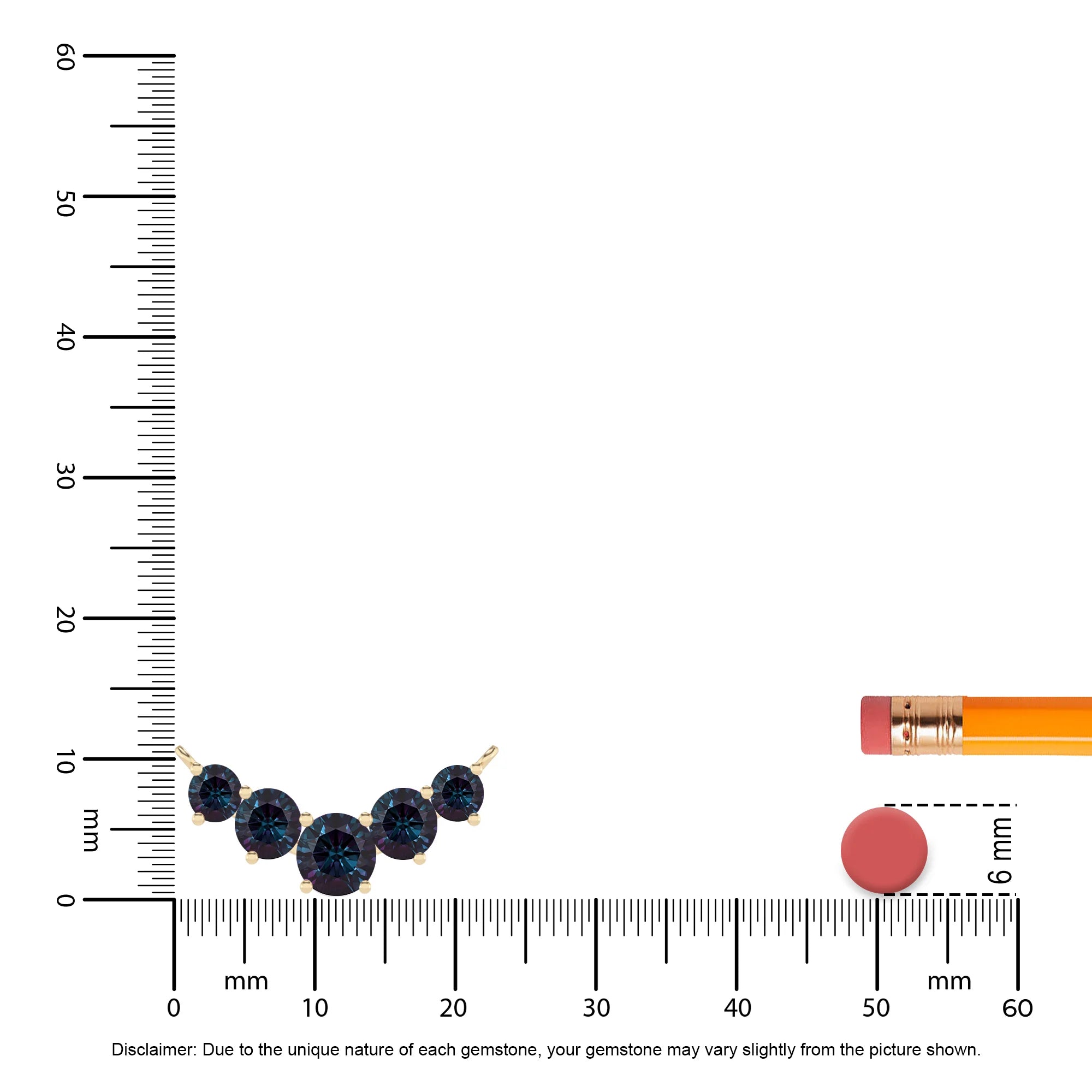 lab grown alexandrite round bar necklaces in yellow gold