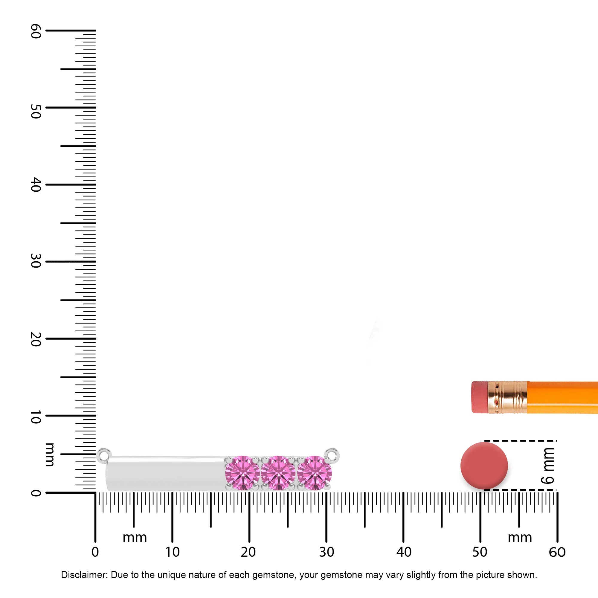 lab grown pink-sapphire round bar v-bale necklaces in white gold
