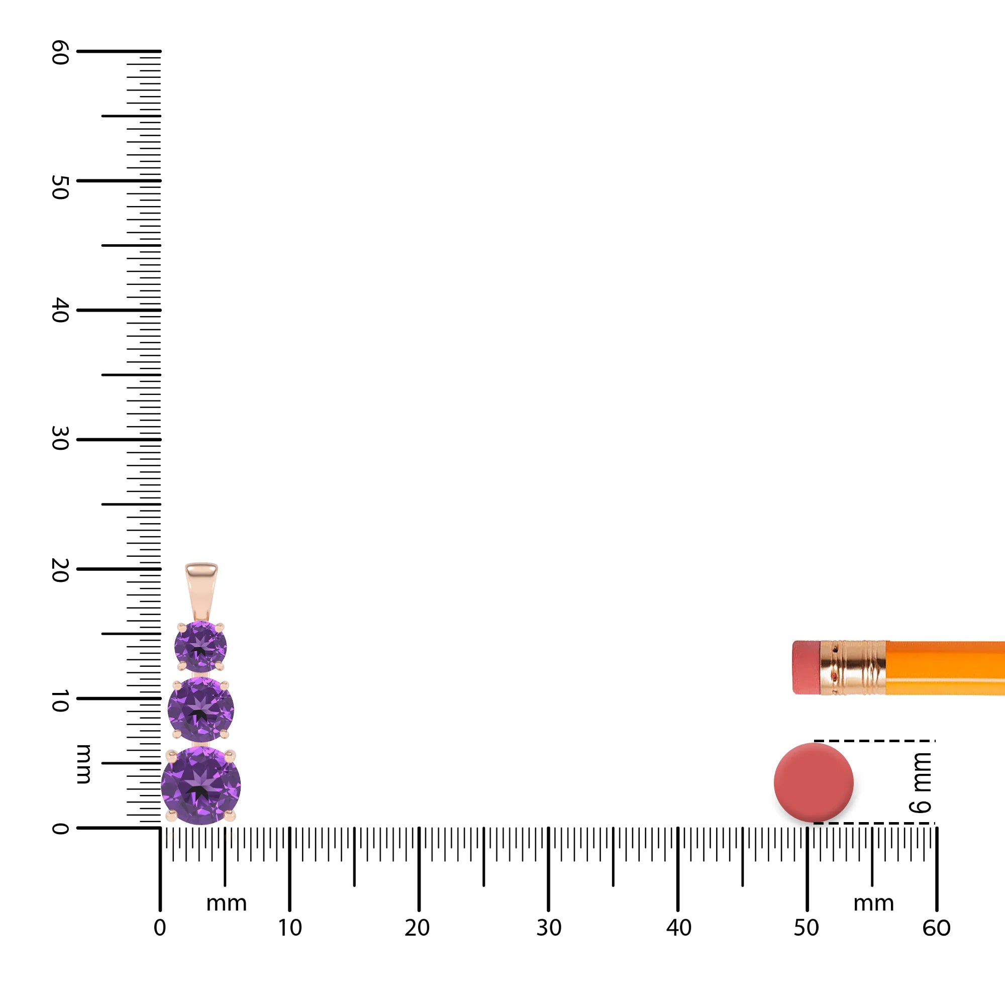 lab grown amethyst round bar v-bale necklaces in rose gold