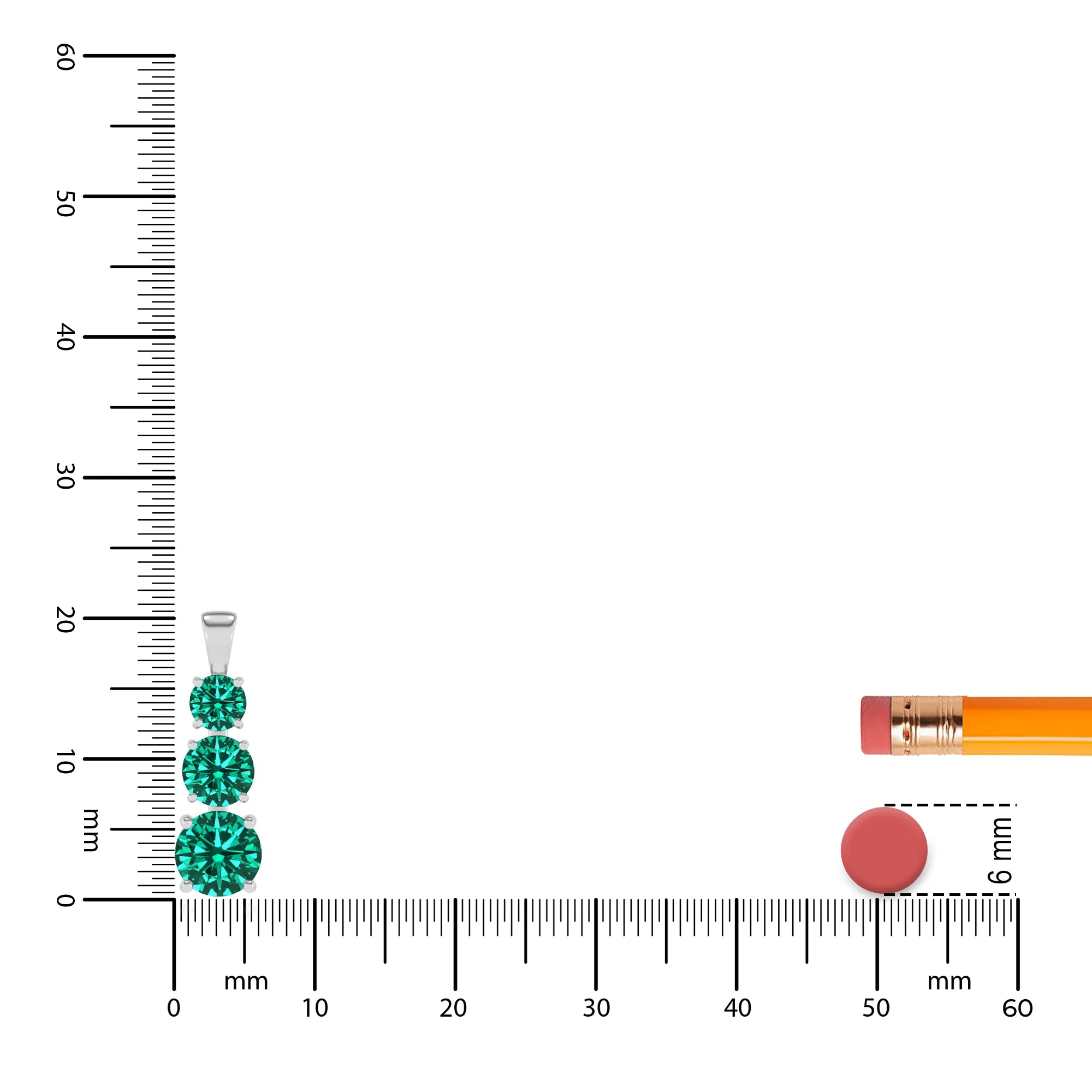 lab grown emerald round bar v-bale necklaces in white gold