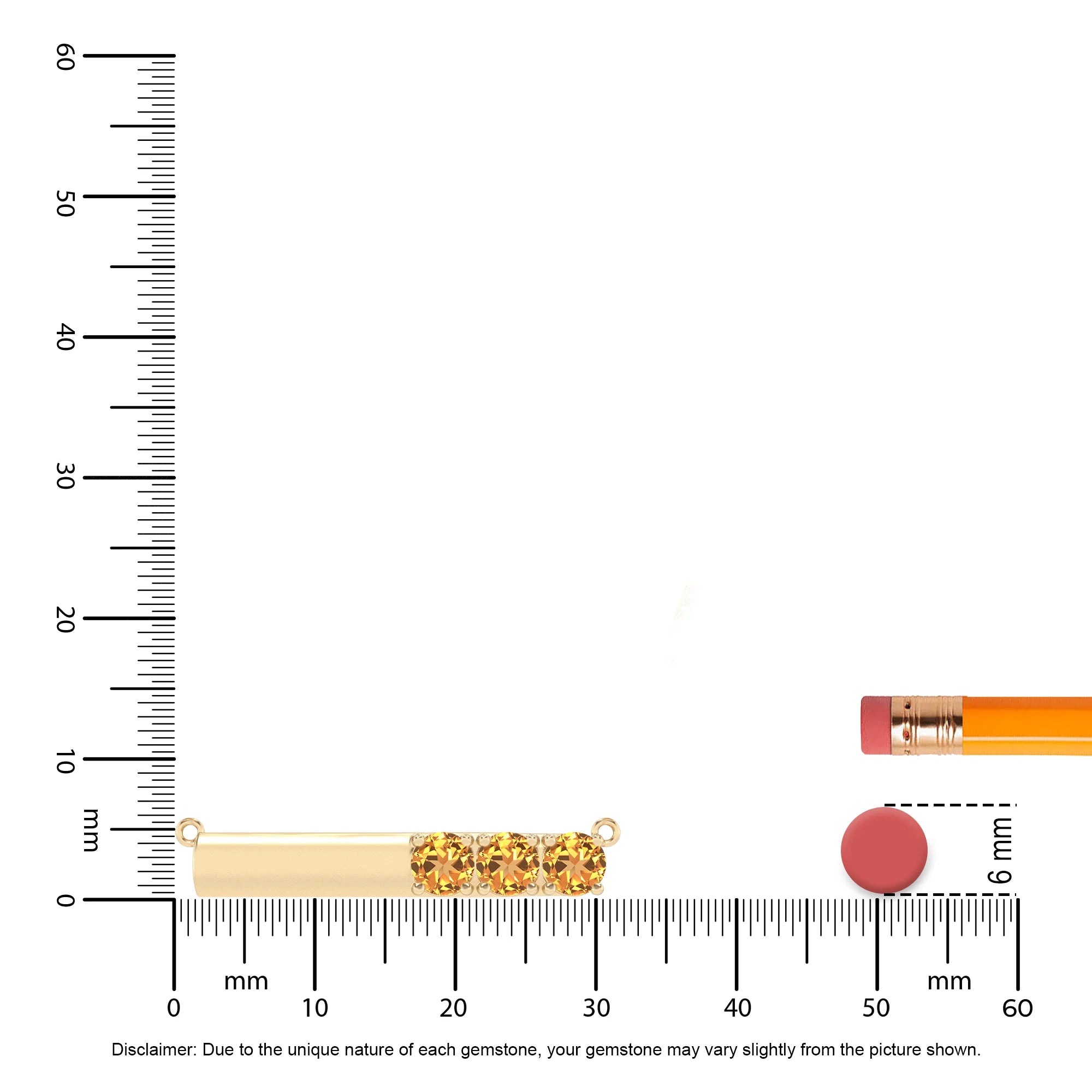 lab grown citrine round bar v-bale necklaces in yellow gold