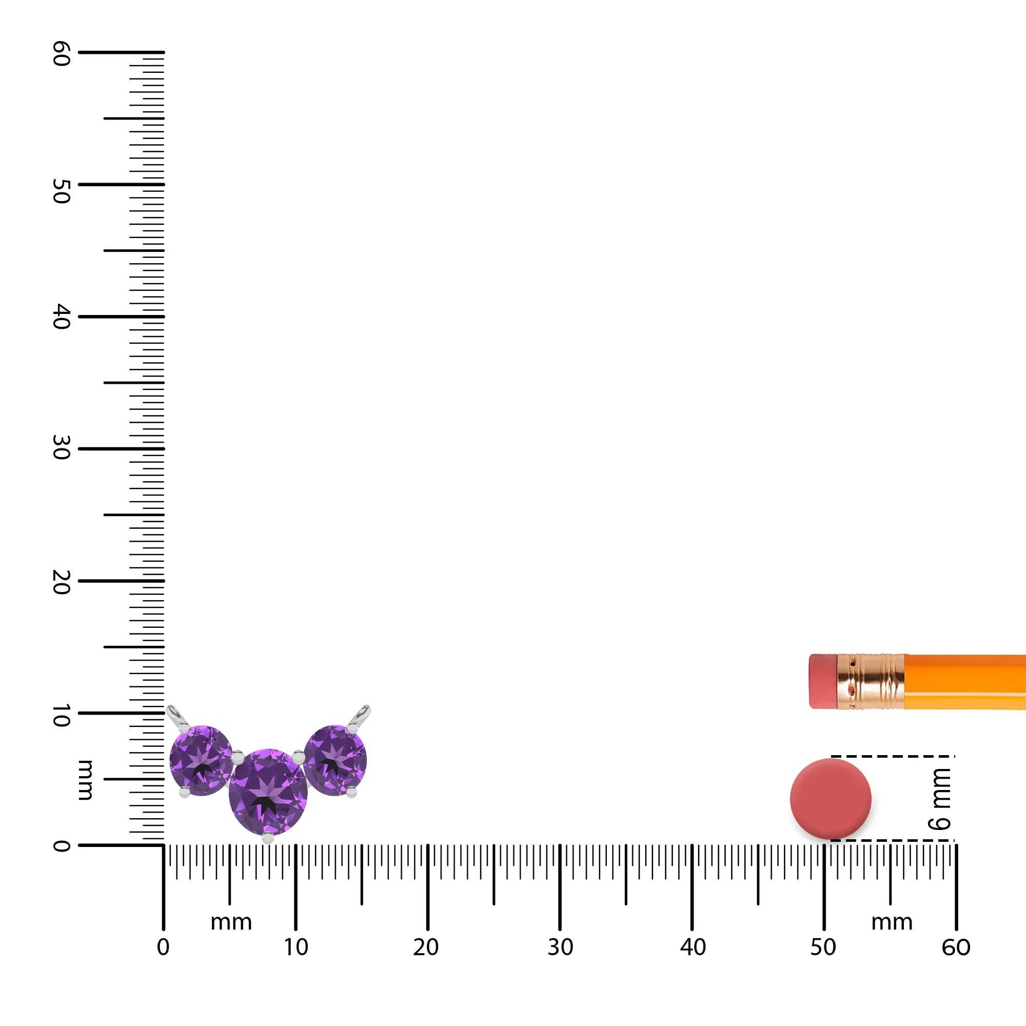 lab grown amethyst round solitaire v-bale necklaces in platinum