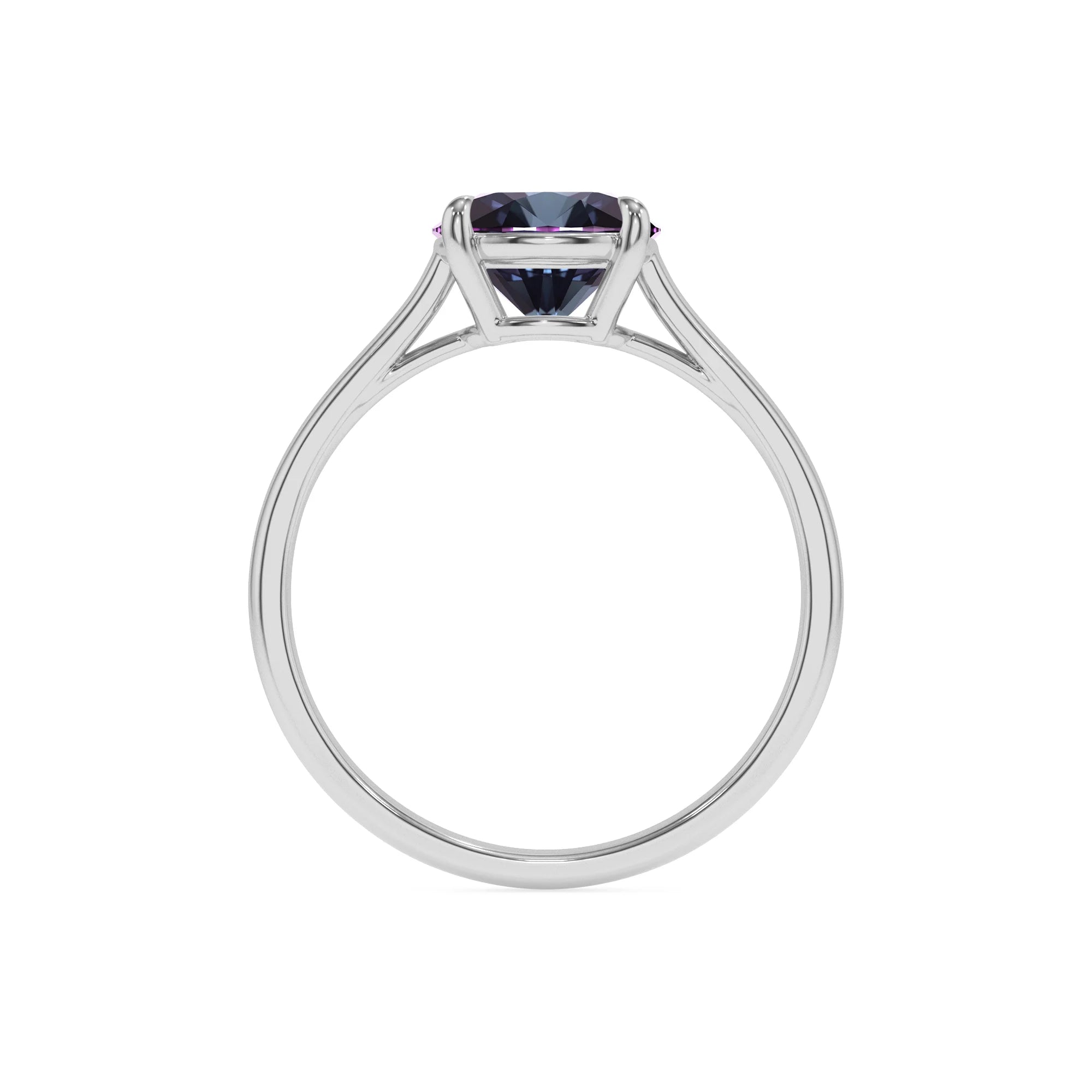 lab grown alexandrite round solitaire rings in white gold