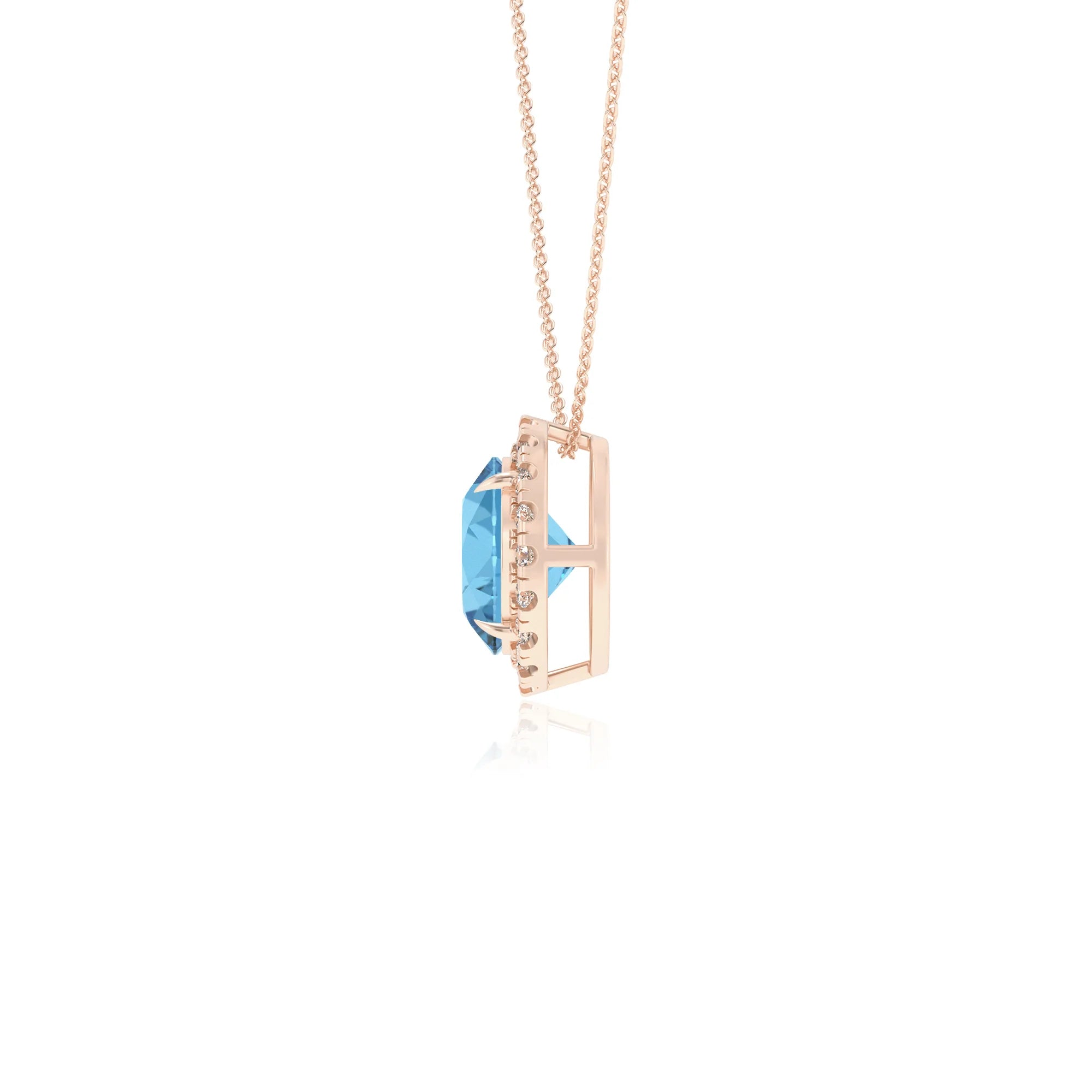 natural swiss blue topaz round solitaire necklaces in rose gold