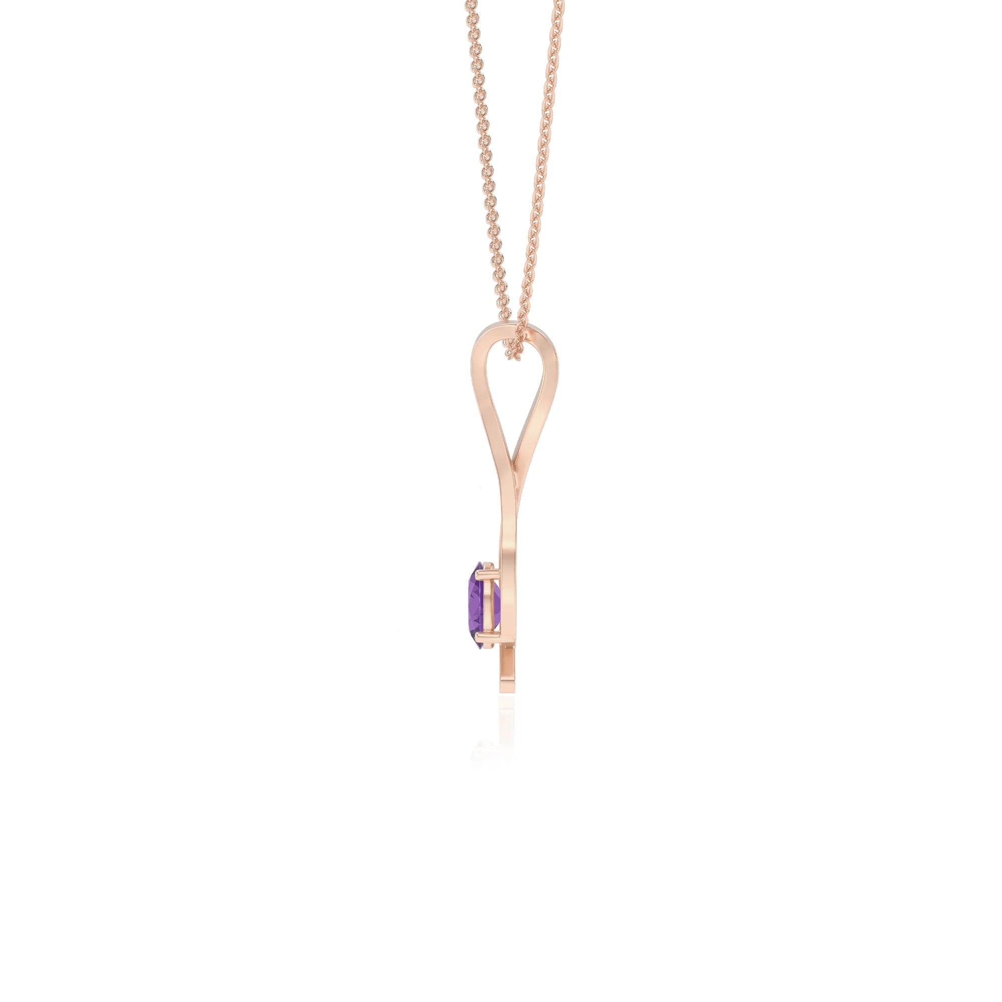 lab grown amethyst oval solitaire necklaces in rose gold