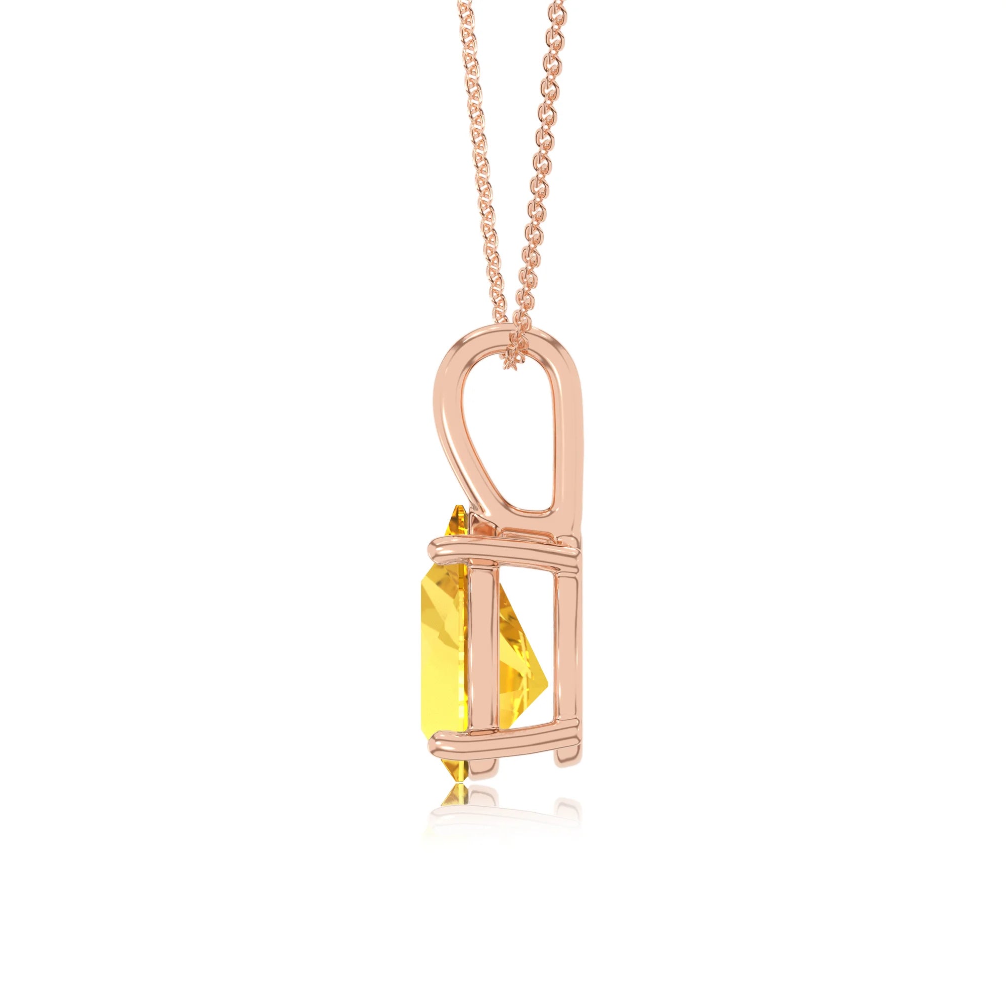 lab grown yellow-sapphire pear solitaire necklaces in rose gold