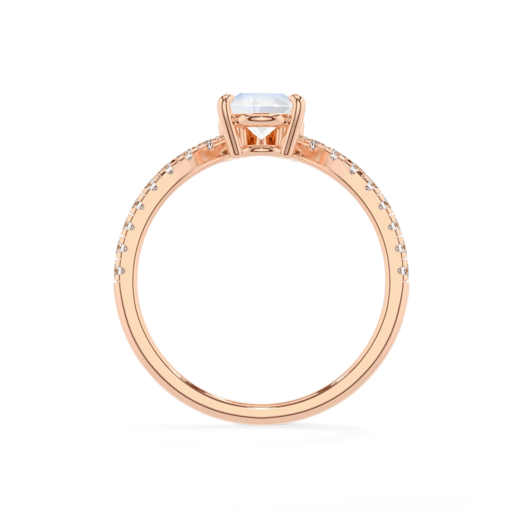 natural rainbow-moonstone pear solitaire rings in rose gold