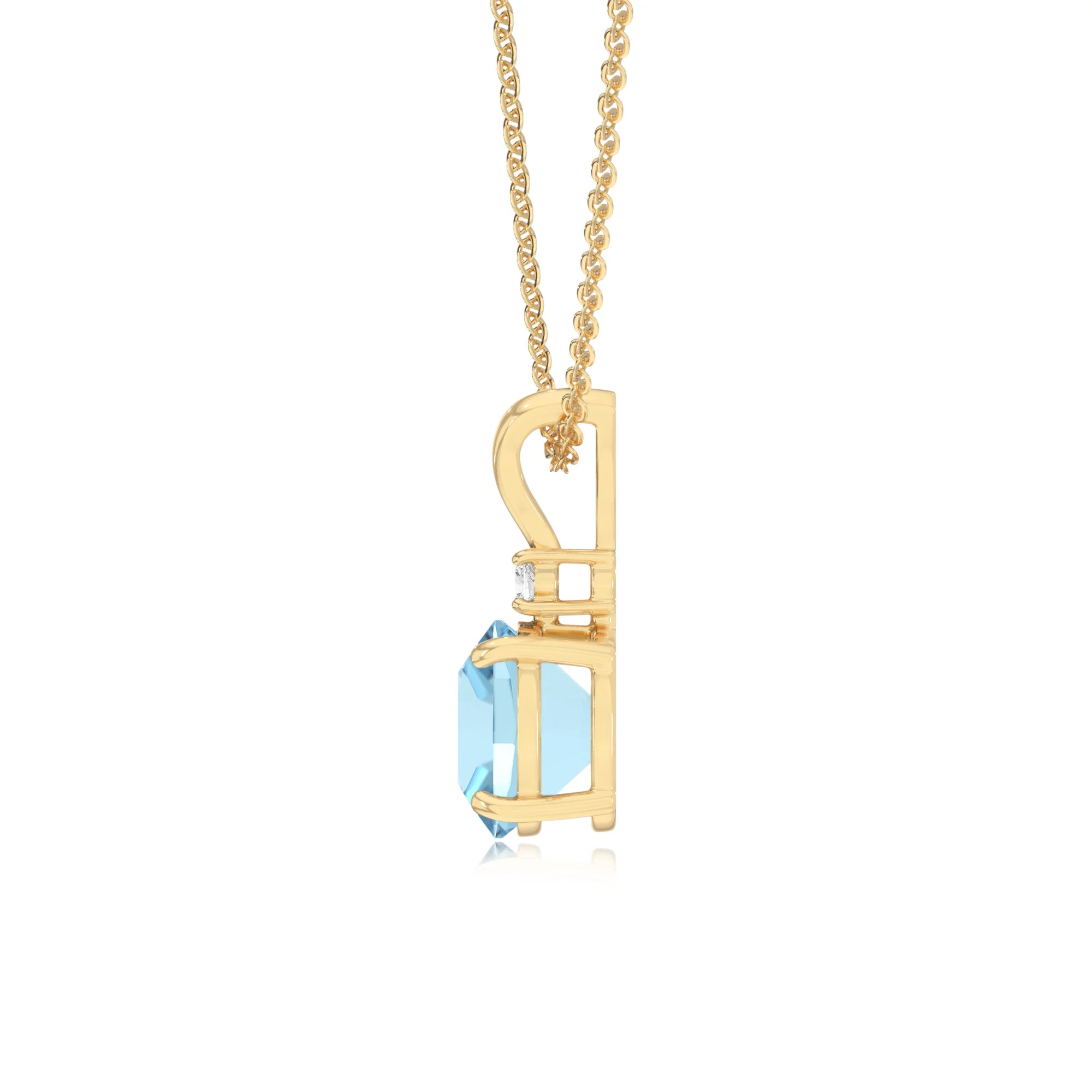 lab grown aquamarine cushion solitaire v-bale necklaces in yellow gold