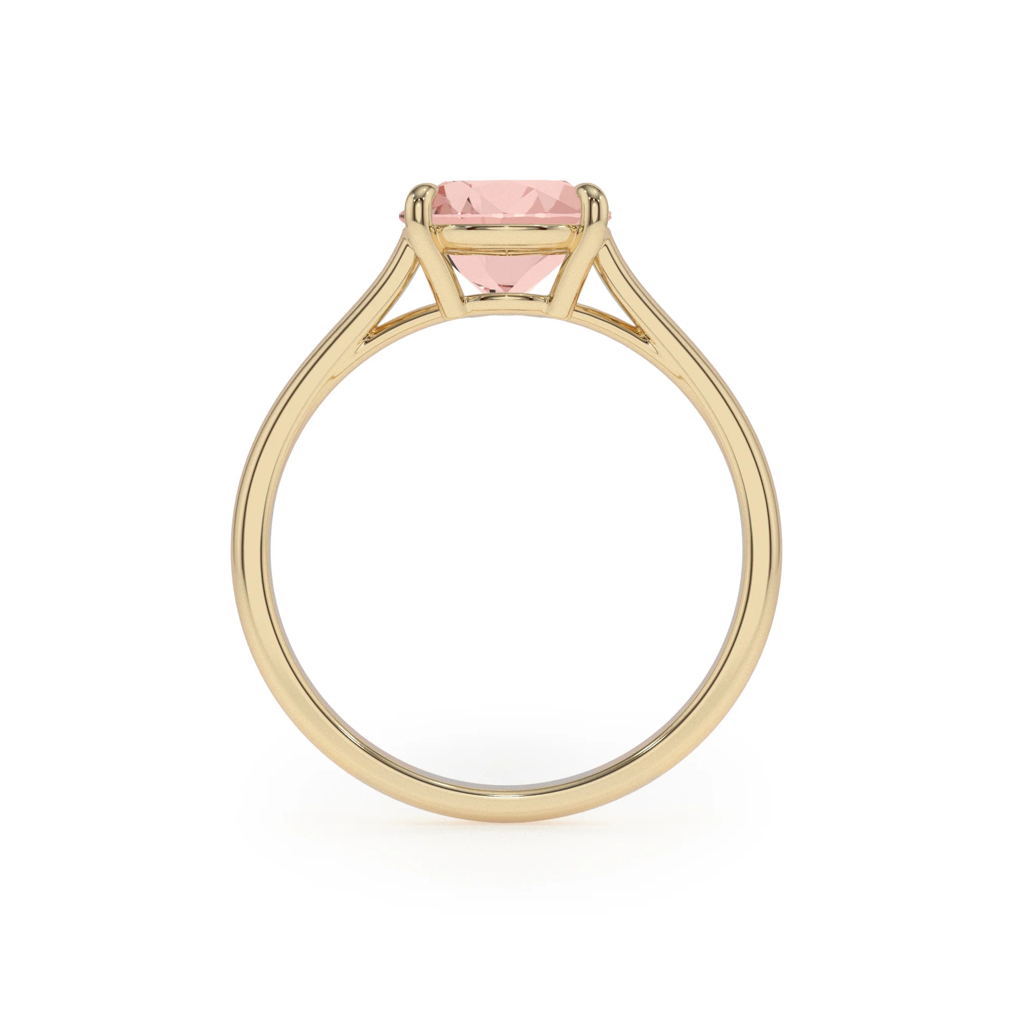 lab grown morganite pear solitaire rings in yellow gold