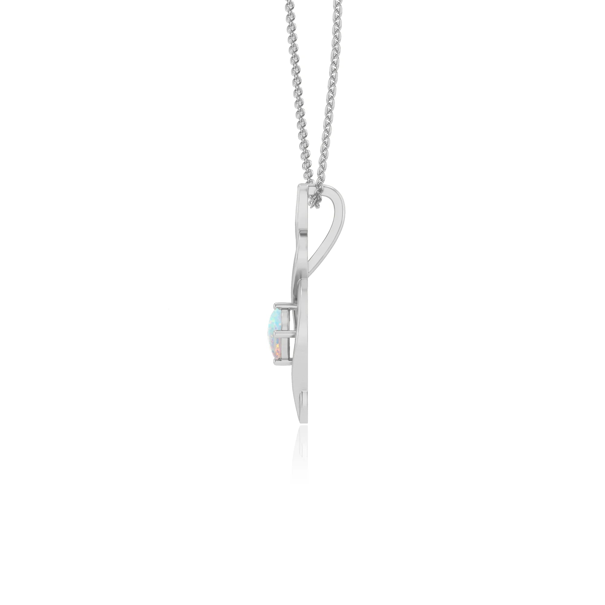 lab grown opal round solitaire necklaces in platinum