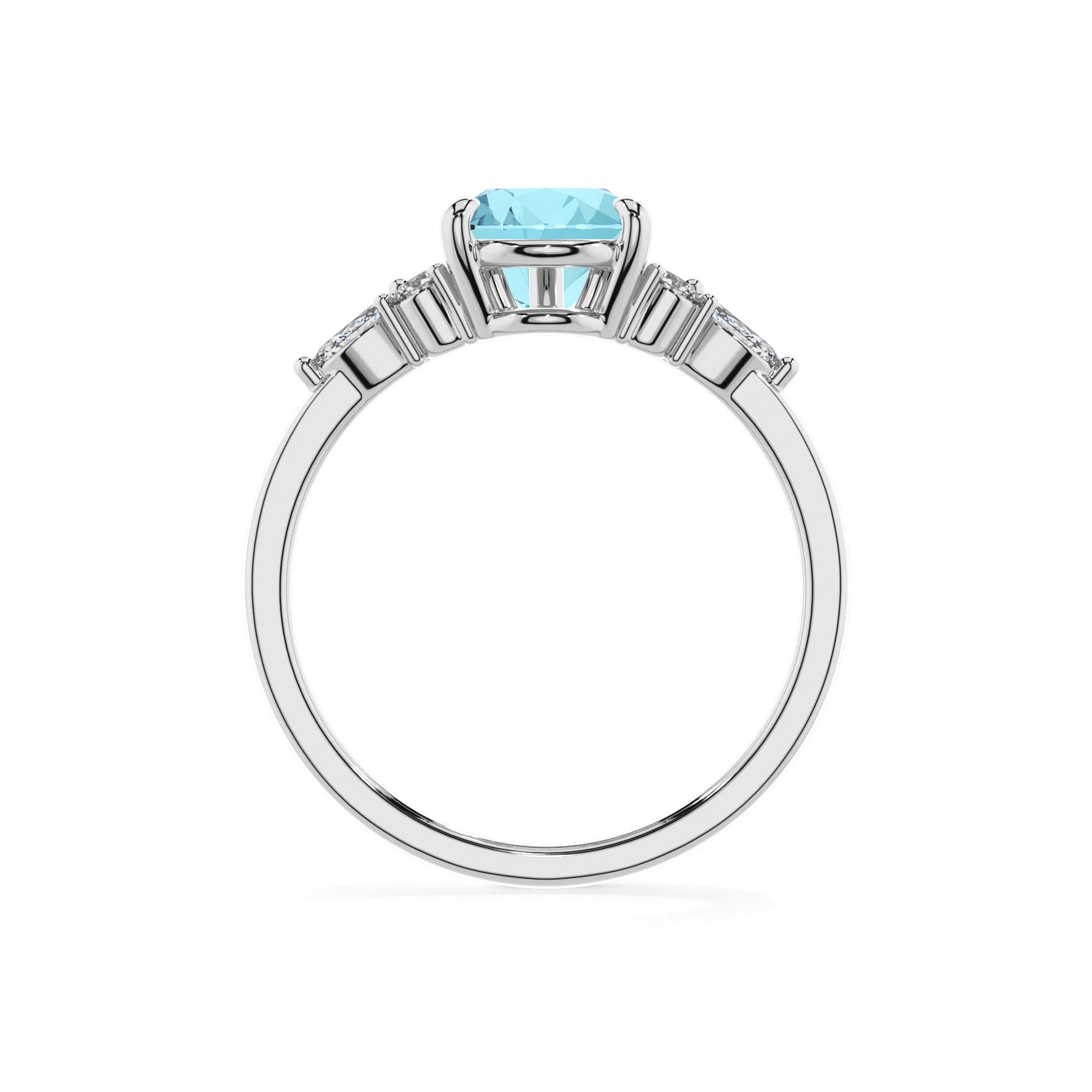 lab grown aquamarine pear solitaire rings in white gold