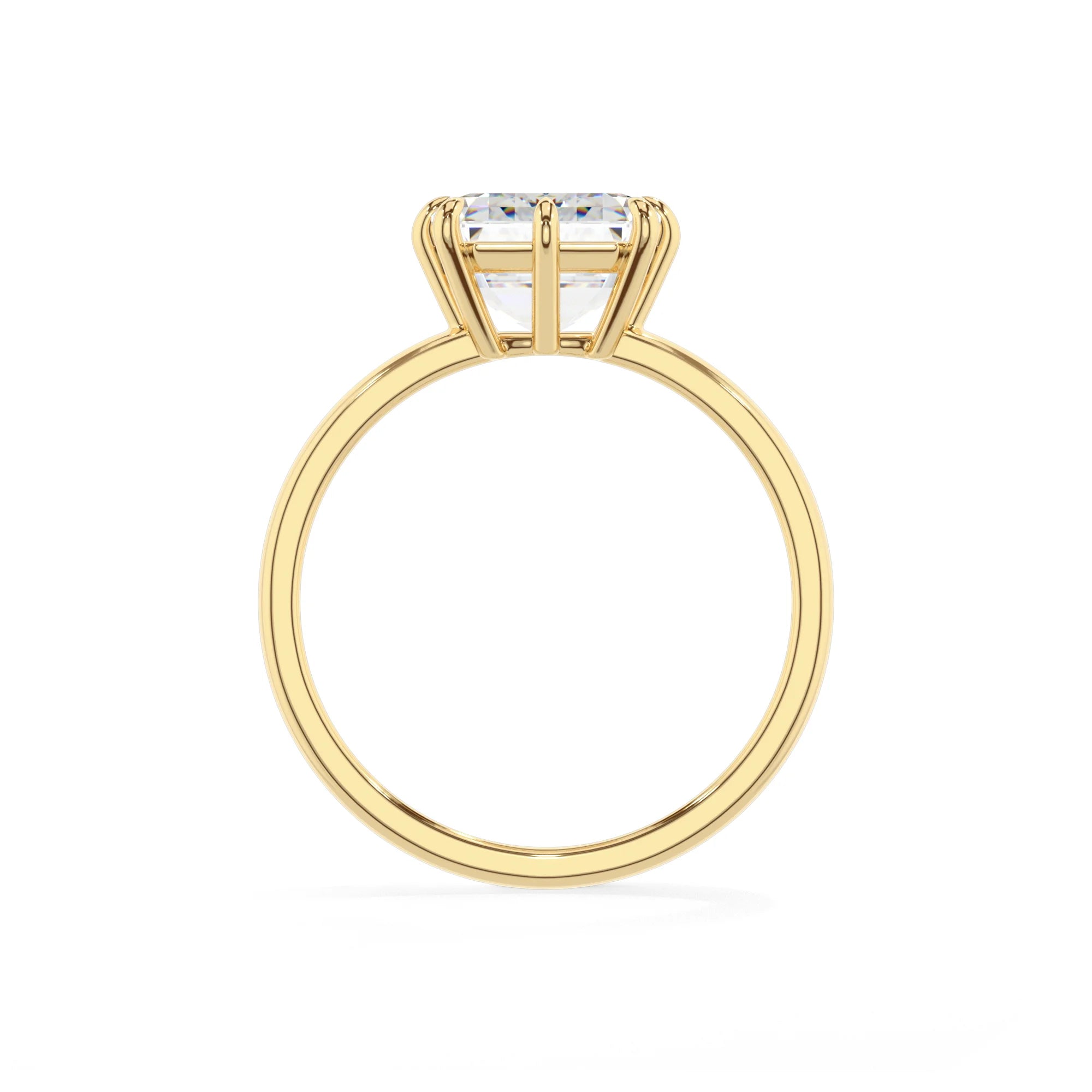 lab grown moissanite asscher solitaire rings in yellow gold